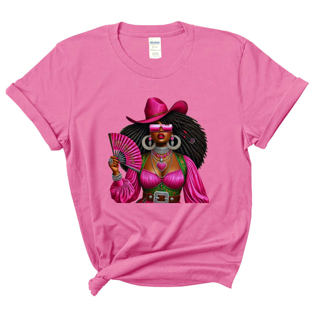 Woman With a Fan, Black Cowgirl Trail Ride Shirt, Cowgirl Graphic Tee