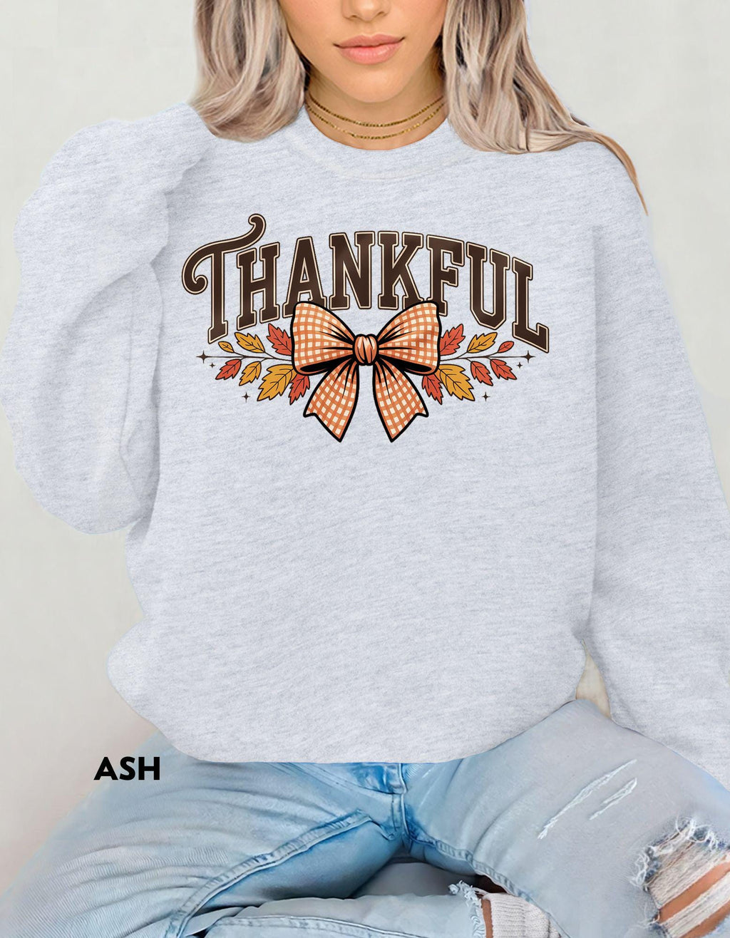 Thankful Sweatshirt, Fall Bow Thanksgiving Shirt, Autumn Cozy Crewneck, Pumpkin Spice Outfit, Grateful Blessed Sweatshirt