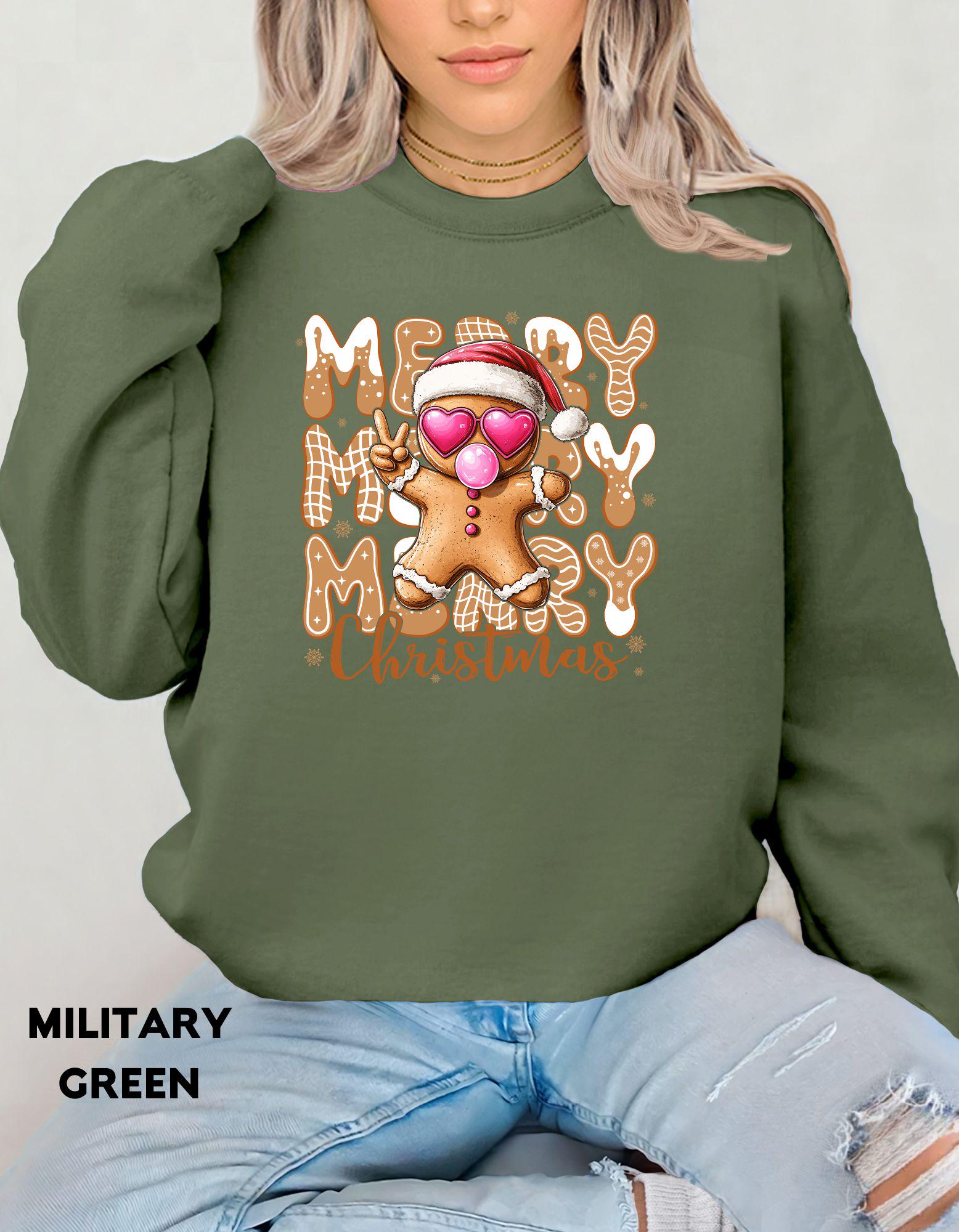 Gingerbread Merry Christmas Sweatshirt, Cute Holiday Crewneck, Retro Christmas Shirt for Women, Festive Cozy Winter Gift