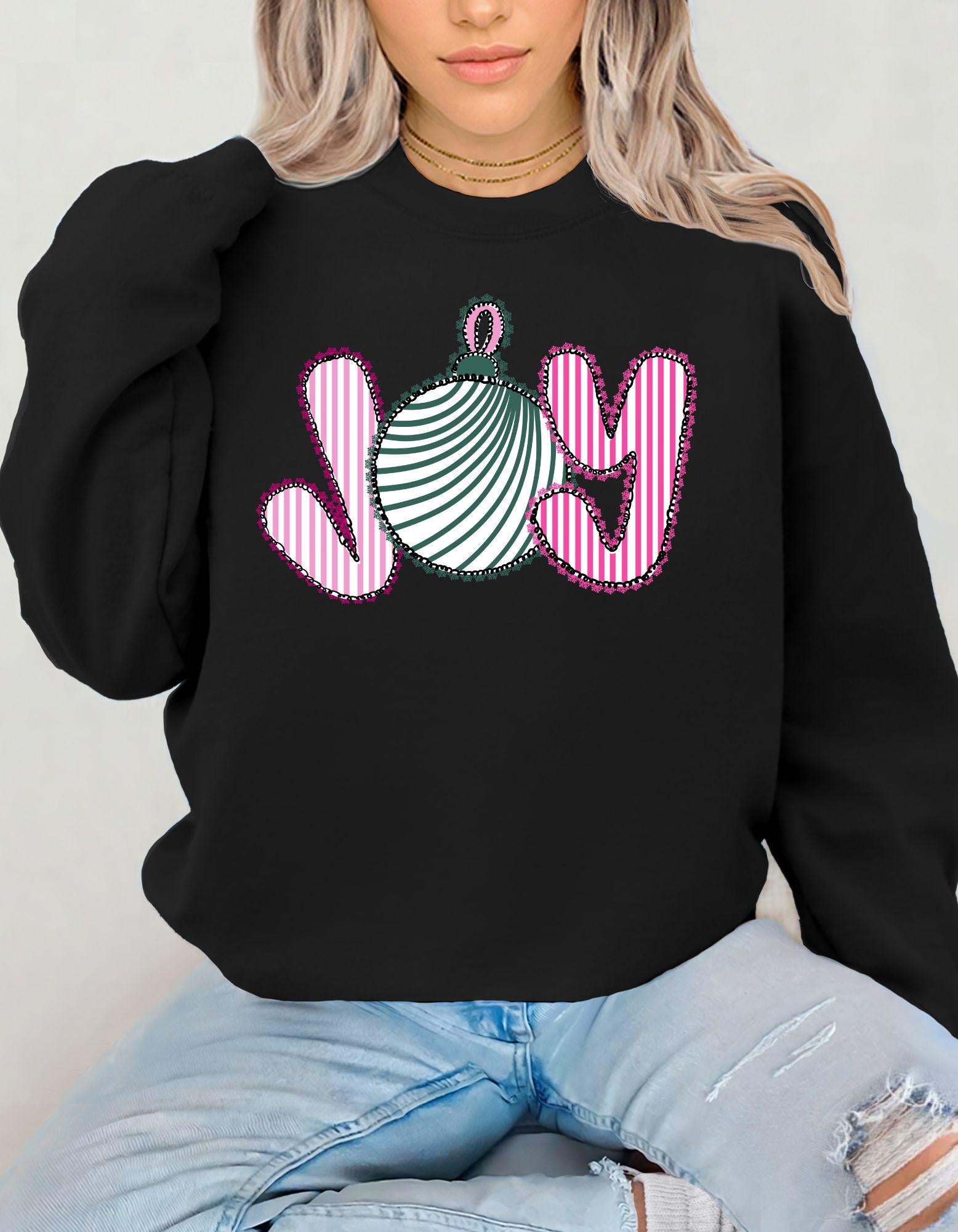 JOY Christmas Sweatshirt, Pink and Green Holiday Crewneck, Cute Ornament Christmas Shirt, Festive Cozy Sweater Gift for Her