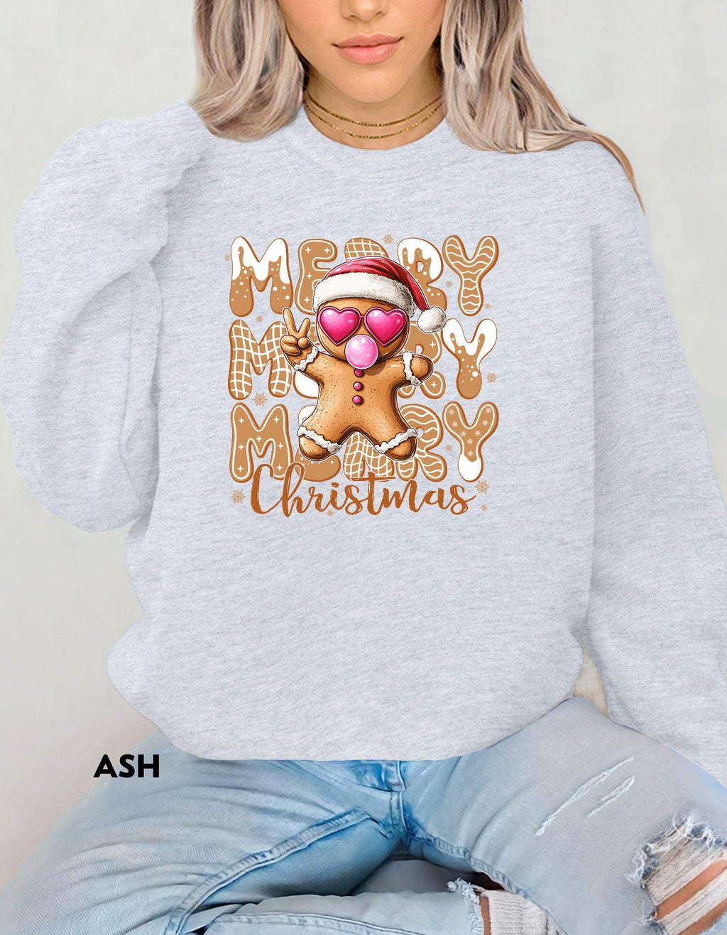 Gingerbread Merry Christmas Sweatshirt, Cute Holiday Crewneck, Retro Christmas Shirt for Women, Festive Cozy Winter Gift