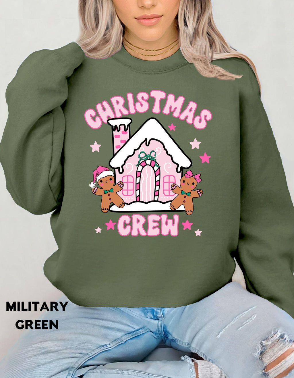 Girly Christmas Crew Sweatshirt, Pink Gingerbread House Shirt, Cute Holiday Crewneck, Matching Family Christmas Sweater, Cozy Festive Gift