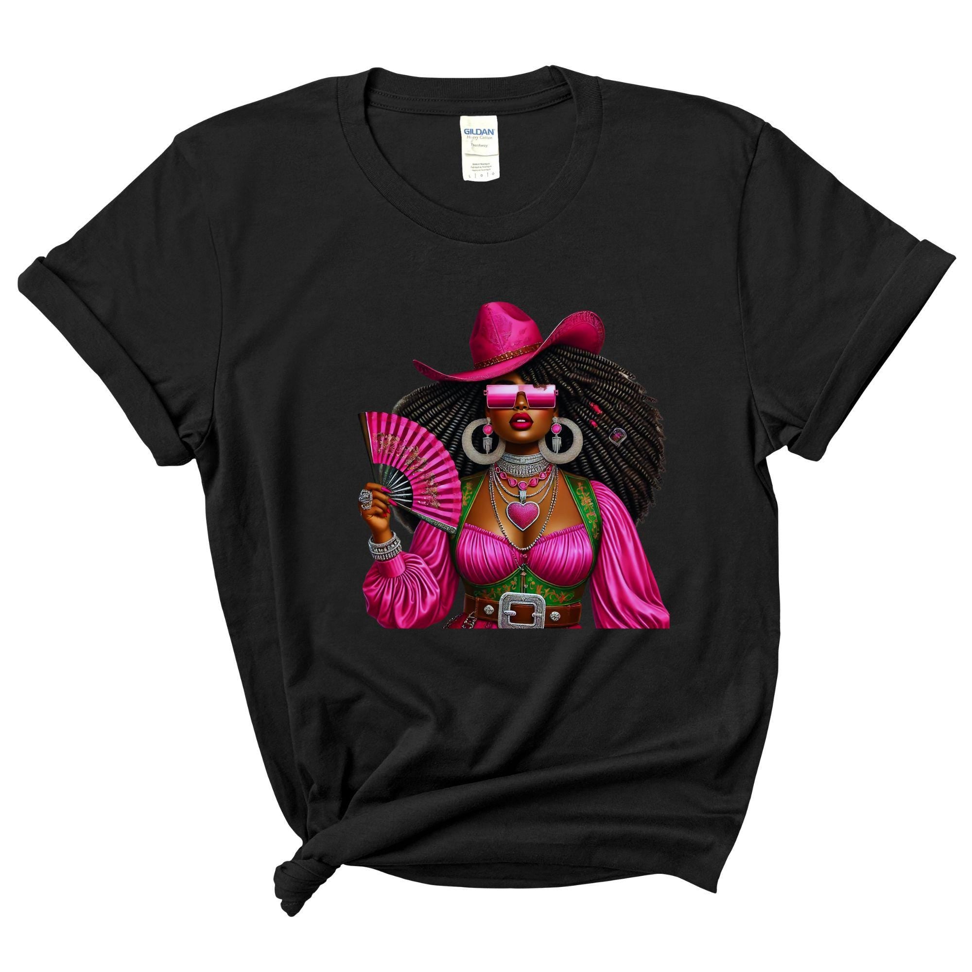 Woman With a Fan, Black Cowgirl Trail Ride Shirt, Cowgirl Graphic Tee