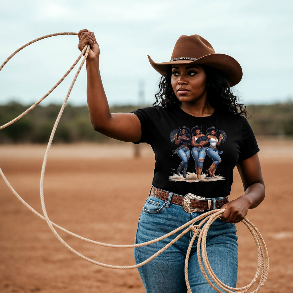 Boots On The Ground Black Cowgirl Cowboy T-Shirt,  Trail Ride Shirt, Where Them Fans At, TikTok Dance Trend Shirt