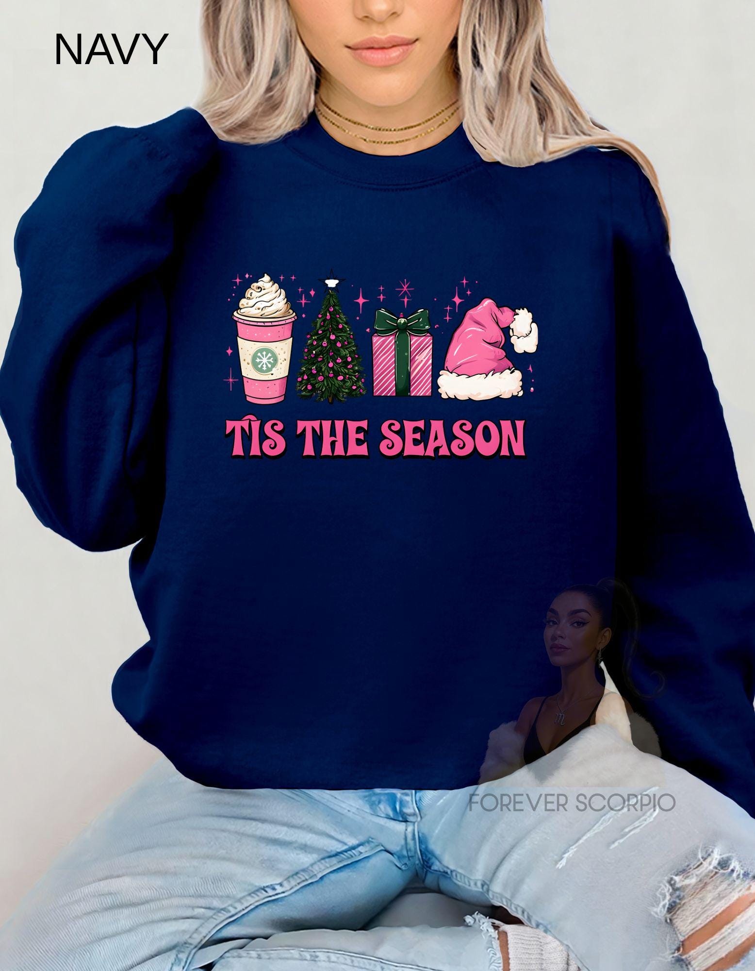 Coquette Christmas Sweatshirt Women | Pink ’Tis the Season Pullover | Holiday Coffee Gift | Girls Girls Soft Aesthetic Shirt