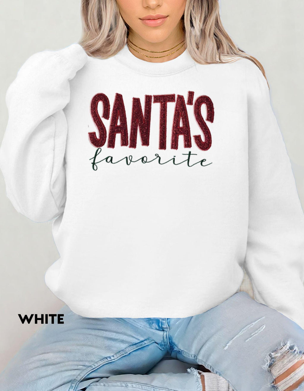 Funny Glitter Embroidered Christmas Sweatshirt, Holiday Party Outfit, Cozy Winter Shirt