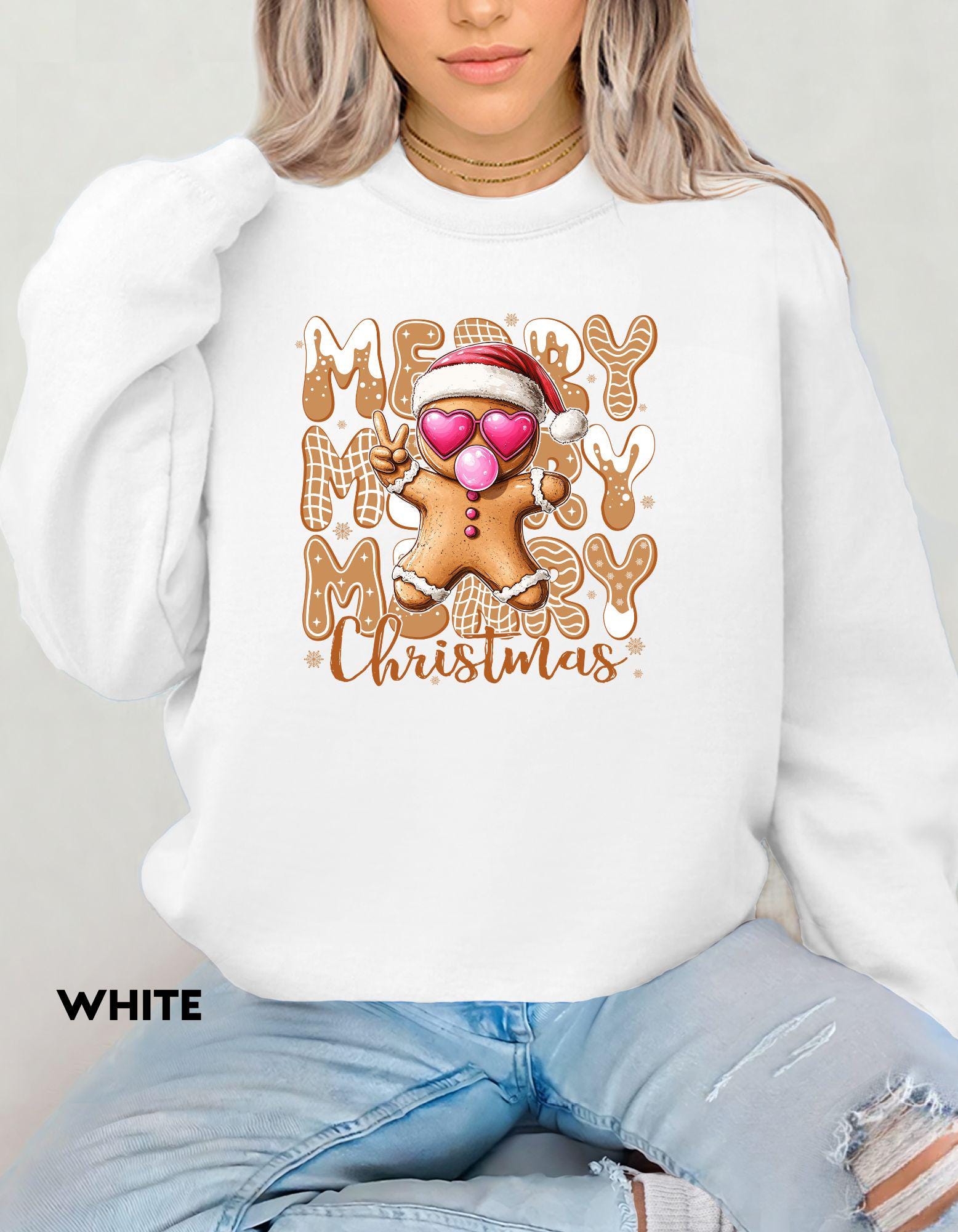 Gingerbread Merry Christmas Sweatshirt, Cute Holiday Crewneck, Retro Christmas Shirt for Women, Festive Cozy Winter Gift