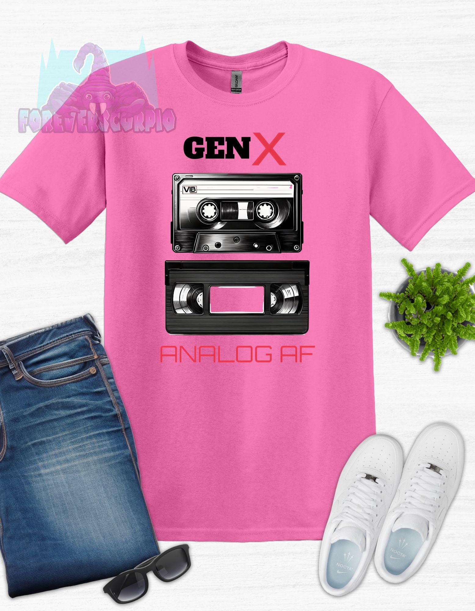 Gen X Analog AF T-Shirt | Funny Retro Cassette VHS Shirt for Men & Women | Gen X Nostalgia Tee Born 1965–1980 | 70s 80s Gift