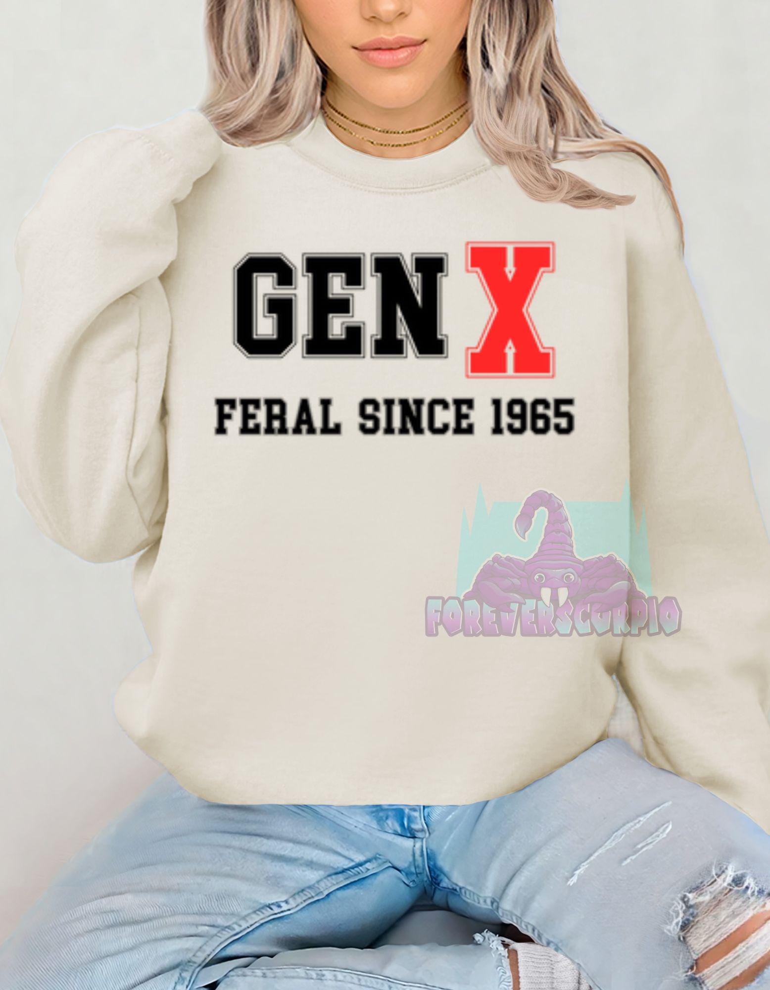 Gen X Feral Since 1965 Sweatshirt | Funny Retro Crewneck for Men & Women | Nostalgic Gen X Shirt Born 1965–1980 | Sarcastic Gift