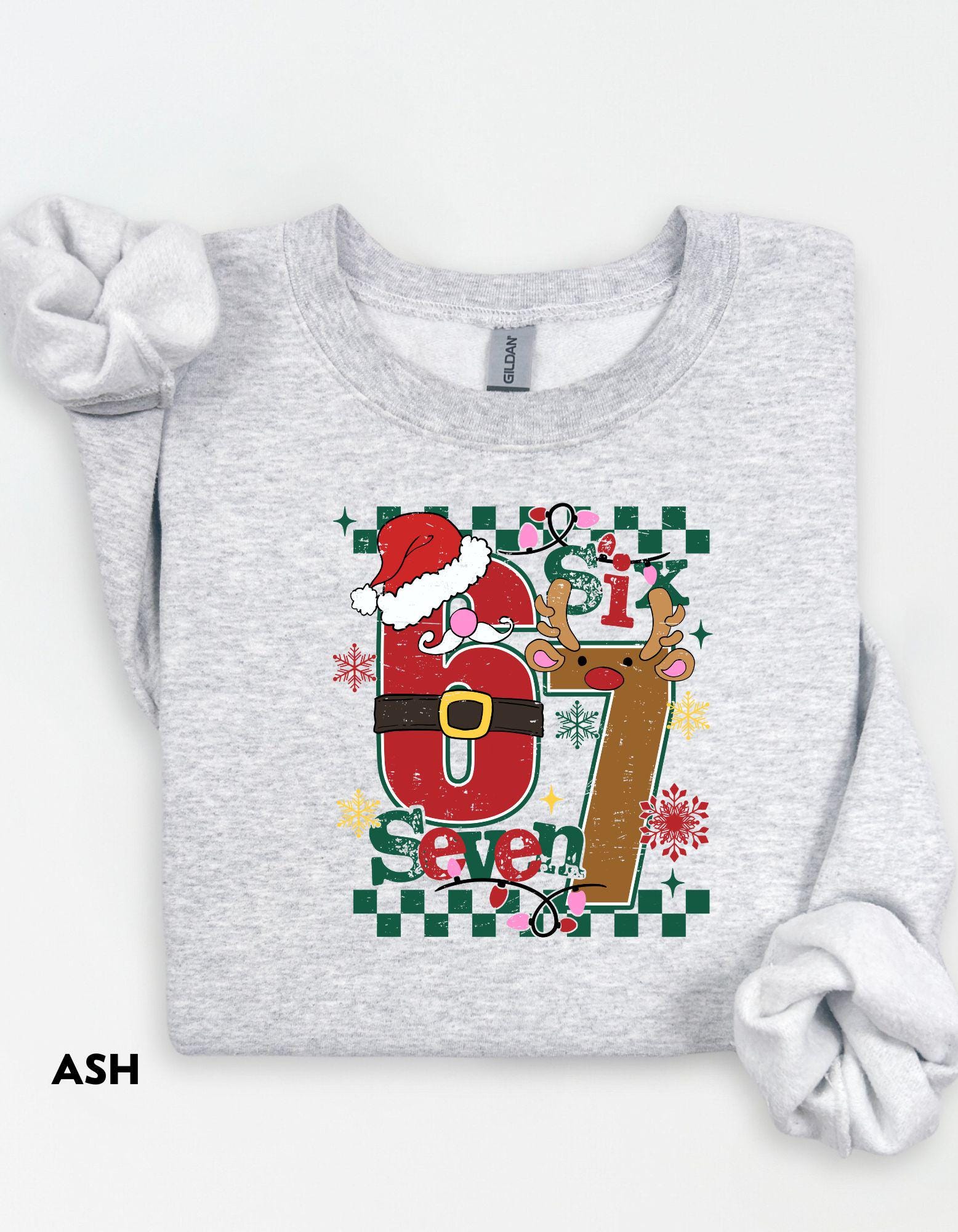 Six Seven Christmas Sweatshirt, Funny Holiday Meme Shirt, Santa Reindeer Crewneck, Viral TikTok Xmas Sweater, Festive Gift Top