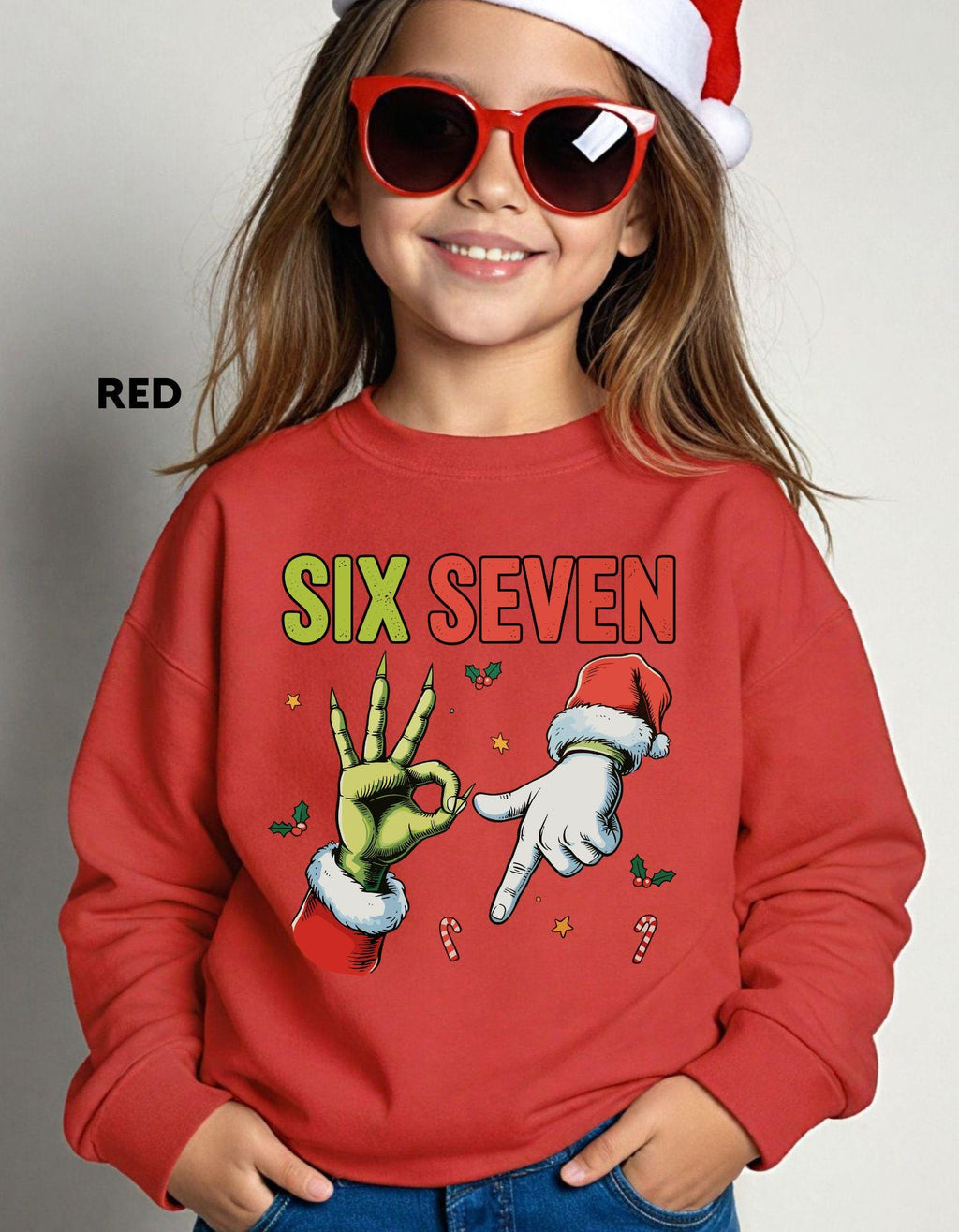 Six Seven Christmas Sweatshirt, Funny Holiday Meme Shirt, Grinch Hand Crewneck, Santa Humor Sweater, Viral TikTok Xmas Shirt