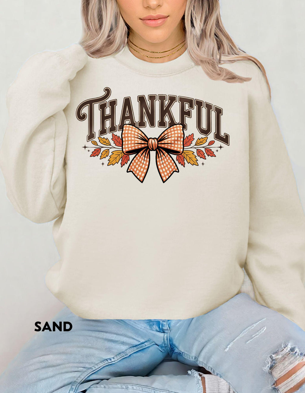Thankful Sweatshirt, Fall Bow Thanksgiving Shirt, Autumn Cozy Crewneck, Pumpkin Spice Outfit, Grateful Blessed Sweatshirt