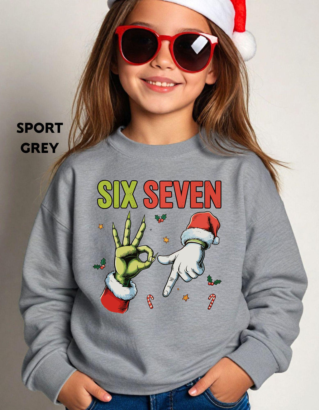 Six Seven Christmas Sweatshirt, Funny Holiday Meme Shirt, Grinch Hand Crewneck, Santa Humor Sweater, Viral TikTok Xmas Shirt
