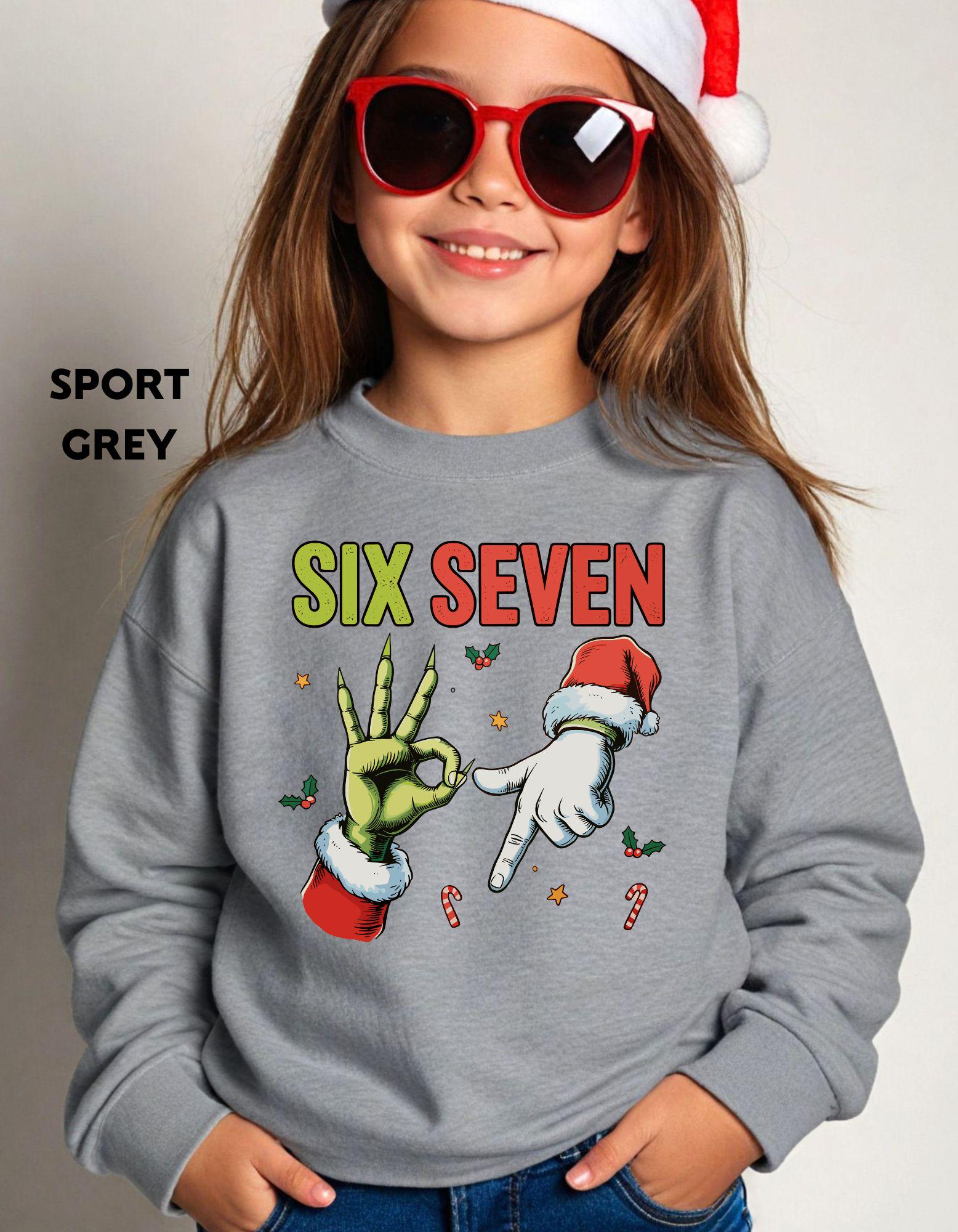 Six Seven Christmas Sweatshirt, Funny Holiday Meme Shirt, Grinch Hand Crewneck, Santa Humor Sweater, Viral TikTok Xmas Shirt