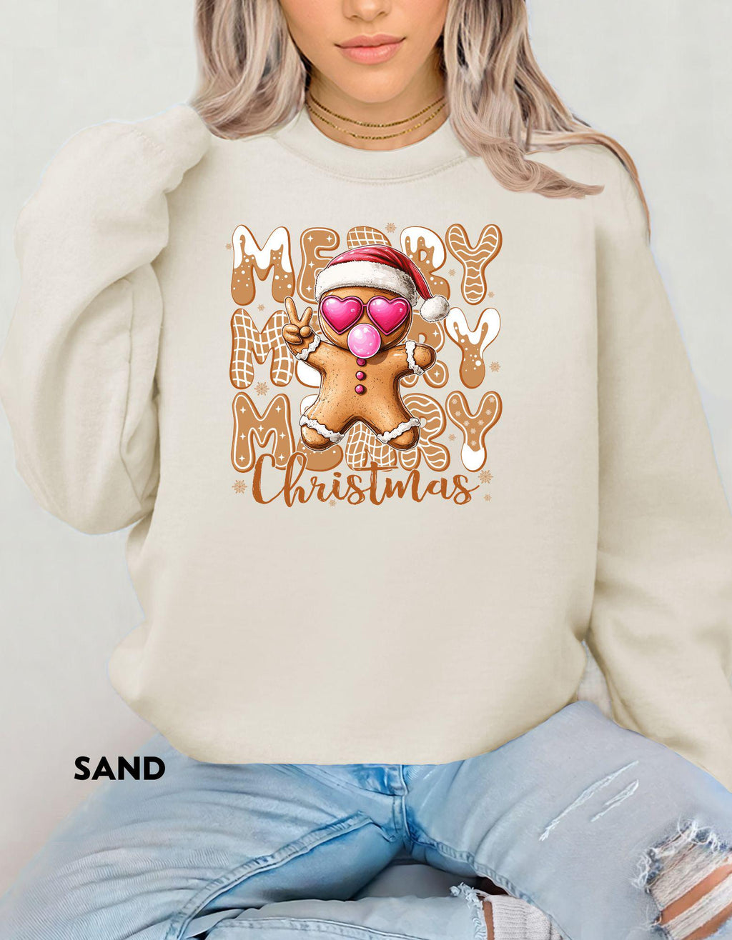 Gingerbread Merry Christmas Sweatshirt, Cute Holiday Crewneck, Retro Christmas Shirt for Women, Festive Cozy Winter Gift