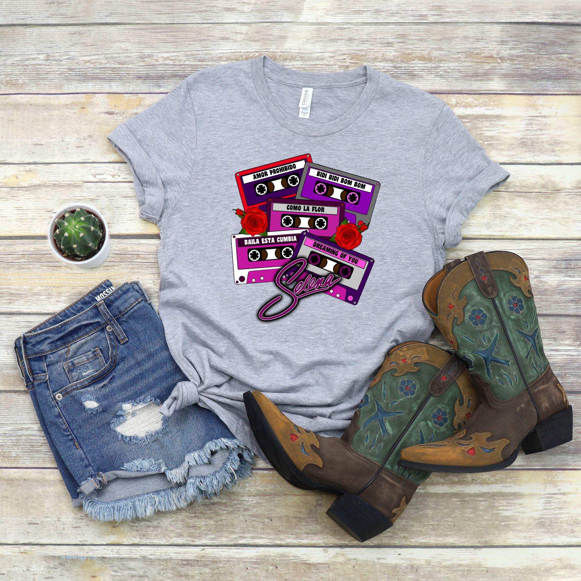 Retro Tejano Graphic Tee for Women, Vintage Selena Tribute Shirt, Latina-inspired Outfit, Selena Fan Gift Idea, Selena Songs Shirt