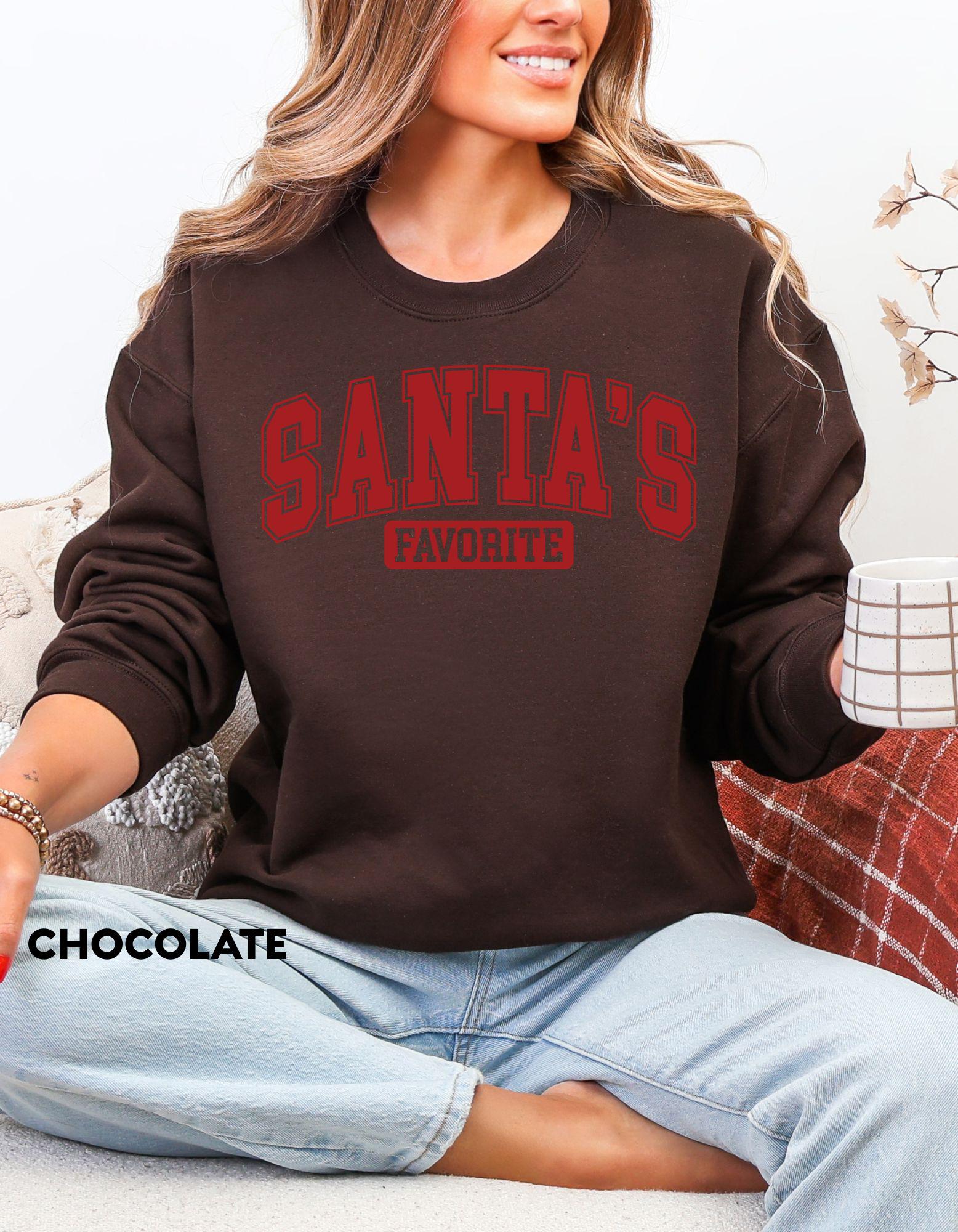 Santa’s Favorite Sweatshirt, Christmas Crewneck, Holiday Graphic Shirt, Cute Christmas Outfit, Festive Cozy Sweater, Gift for Her
