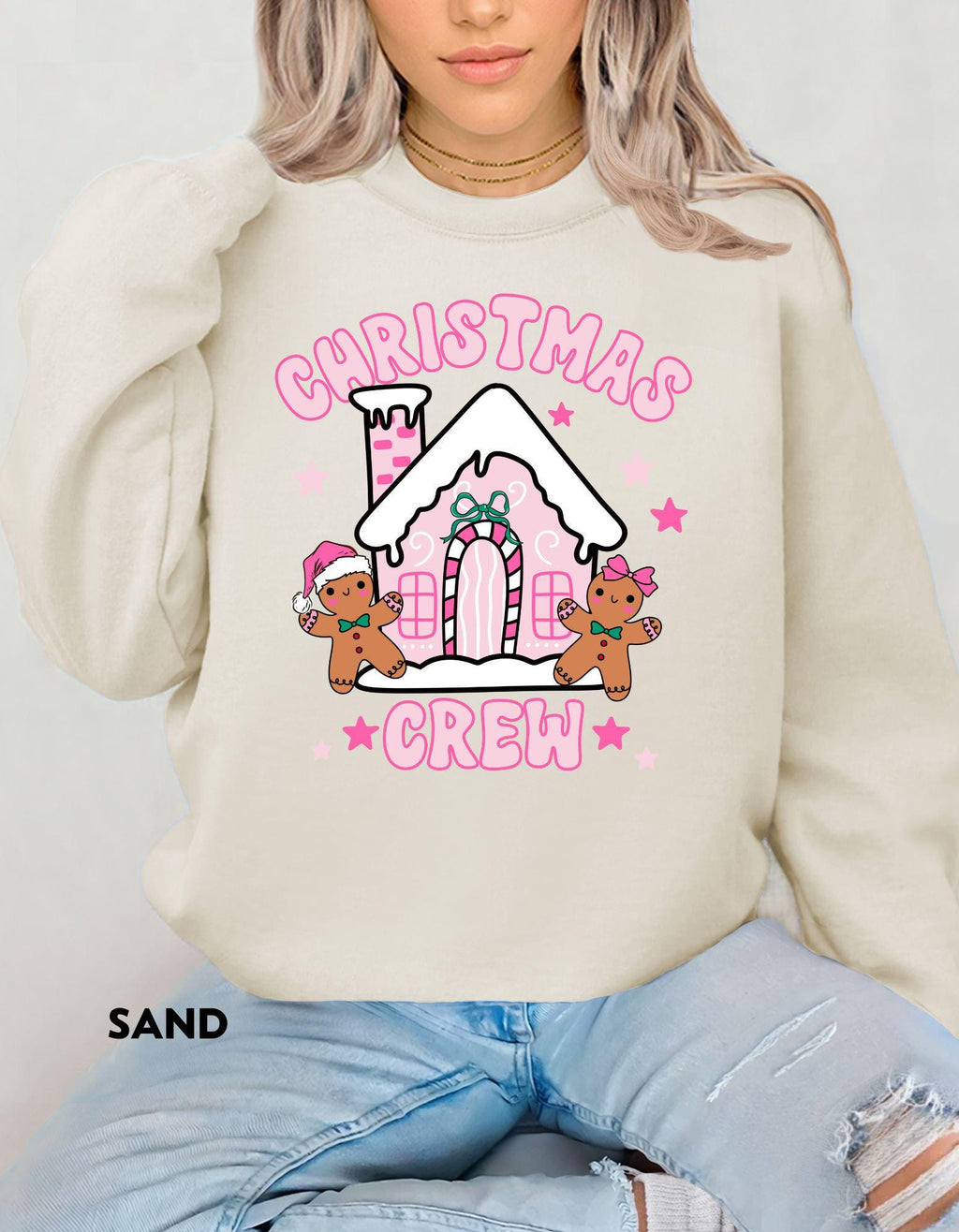 Girly Christmas Crew Sweatshirt, Pink Gingerbread House Shirt, Cute Holiday Crewneck, Matching Family Christmas Sweater, Cozy Festive Gift