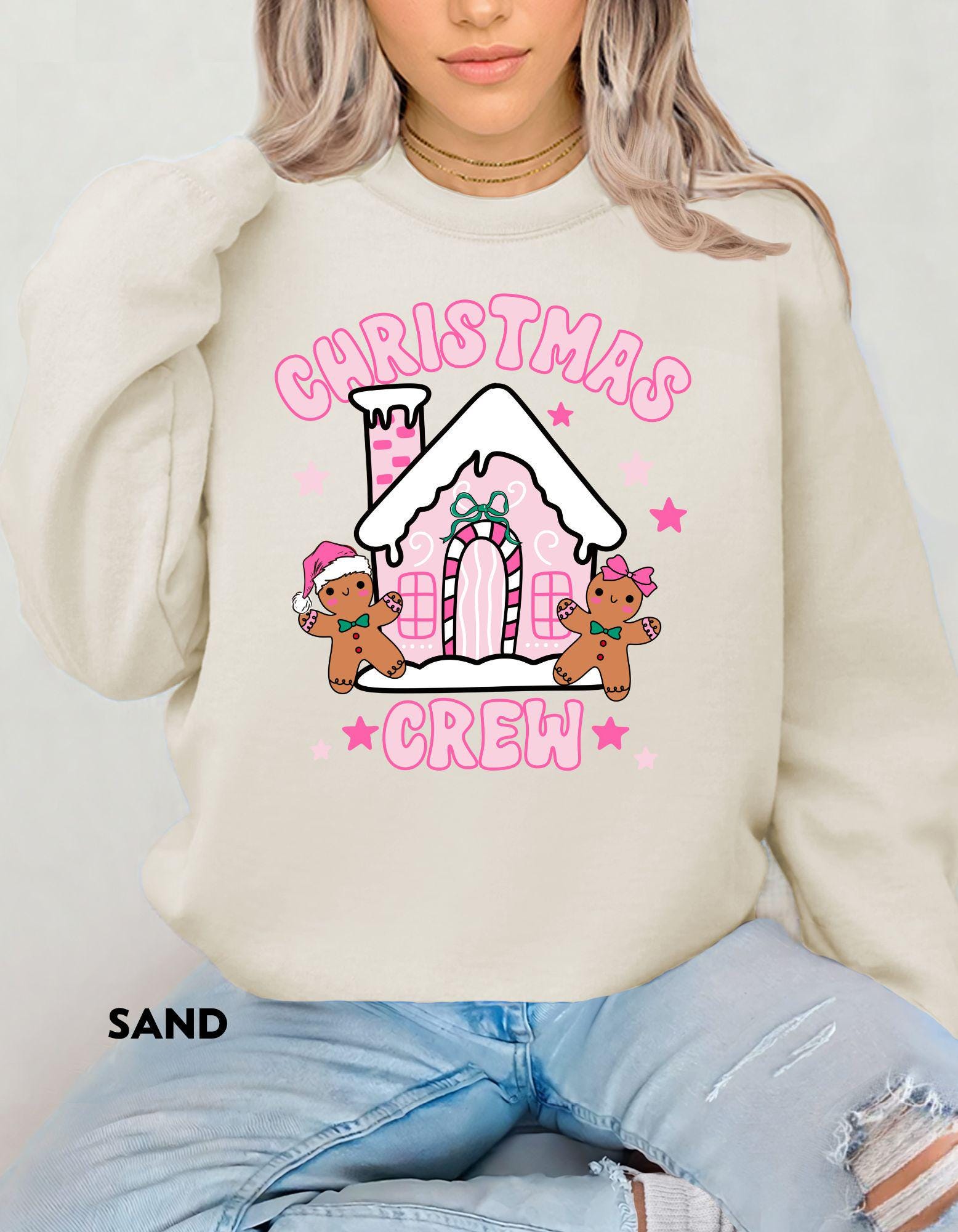 Girly Christmas Crew Sweatshirt, Pink Gingerbread House Shirt, Cute Holiday Crewneck, Matching Family Christmas Sweater, Cozy Festive Gift