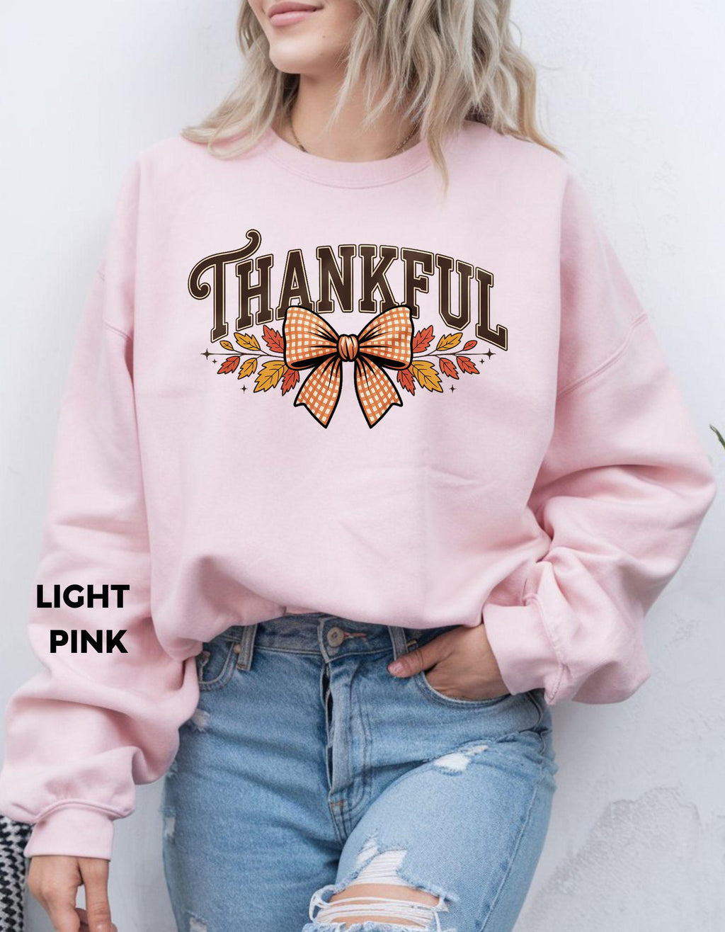 Thankful Sweatshirt, Fall Bow Thanksgiving Shirt, Autumn Cozy Crewneck, Pumpkin Spice Outfit, Grateful Blessed Sweatshirt