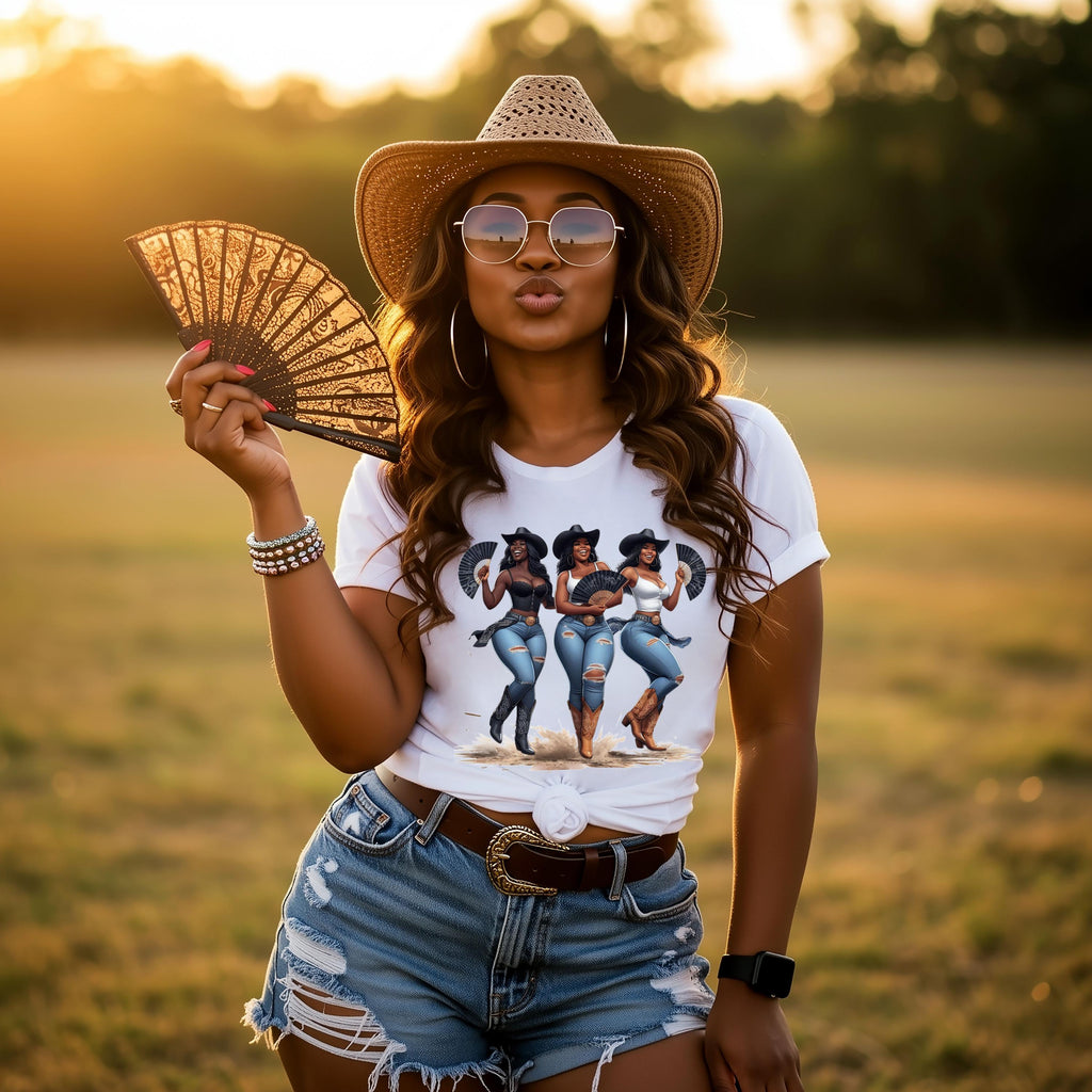 Boots On The Ground Black Cowgirl Cowboy T-Shirt,  Trail Ride Shirt, Where Them Fans At, TikTok Dance Trend Shirt