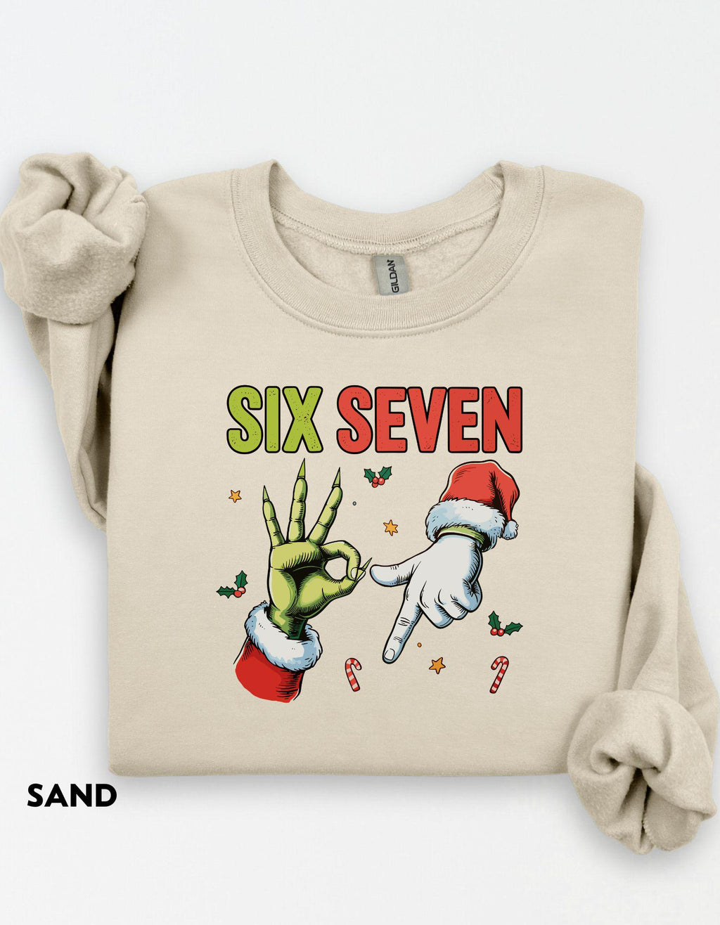 Six Seven Christmas Sweatshirt, Funny Holiday Meme Shirt, Grinch Hand Crewneck, Santa Humor Sweater, Viral TikTok Xmas Shirt