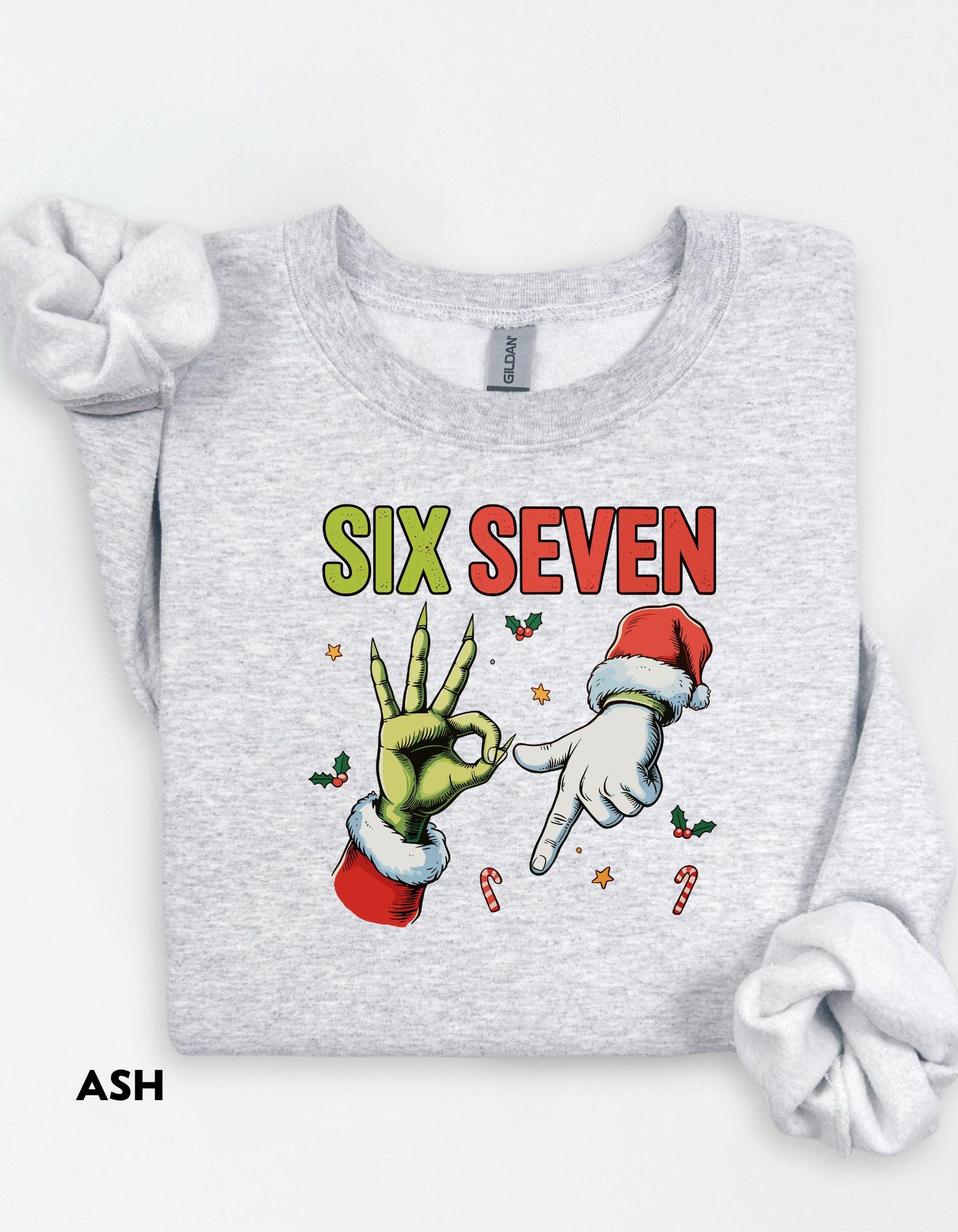 Six Seven Christmas Sweatshirt, Funny Holiday Meme Shirt, Grinch Hand Crewneck, Santa Humor Sweater, Viral TikTok Xmas Shirt