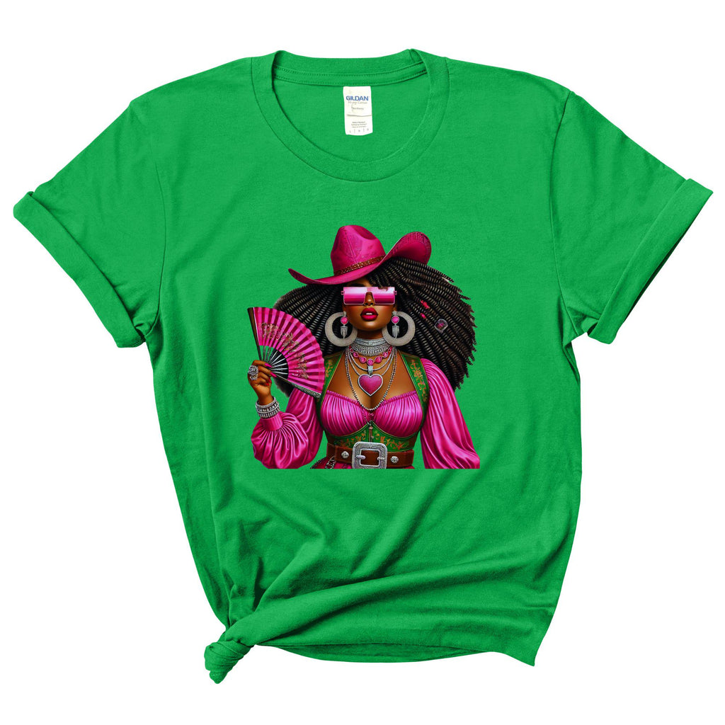 Woman With a Fan, Black Cowgirl Trail Ride Shirt, Cowgirl Graphic Tee