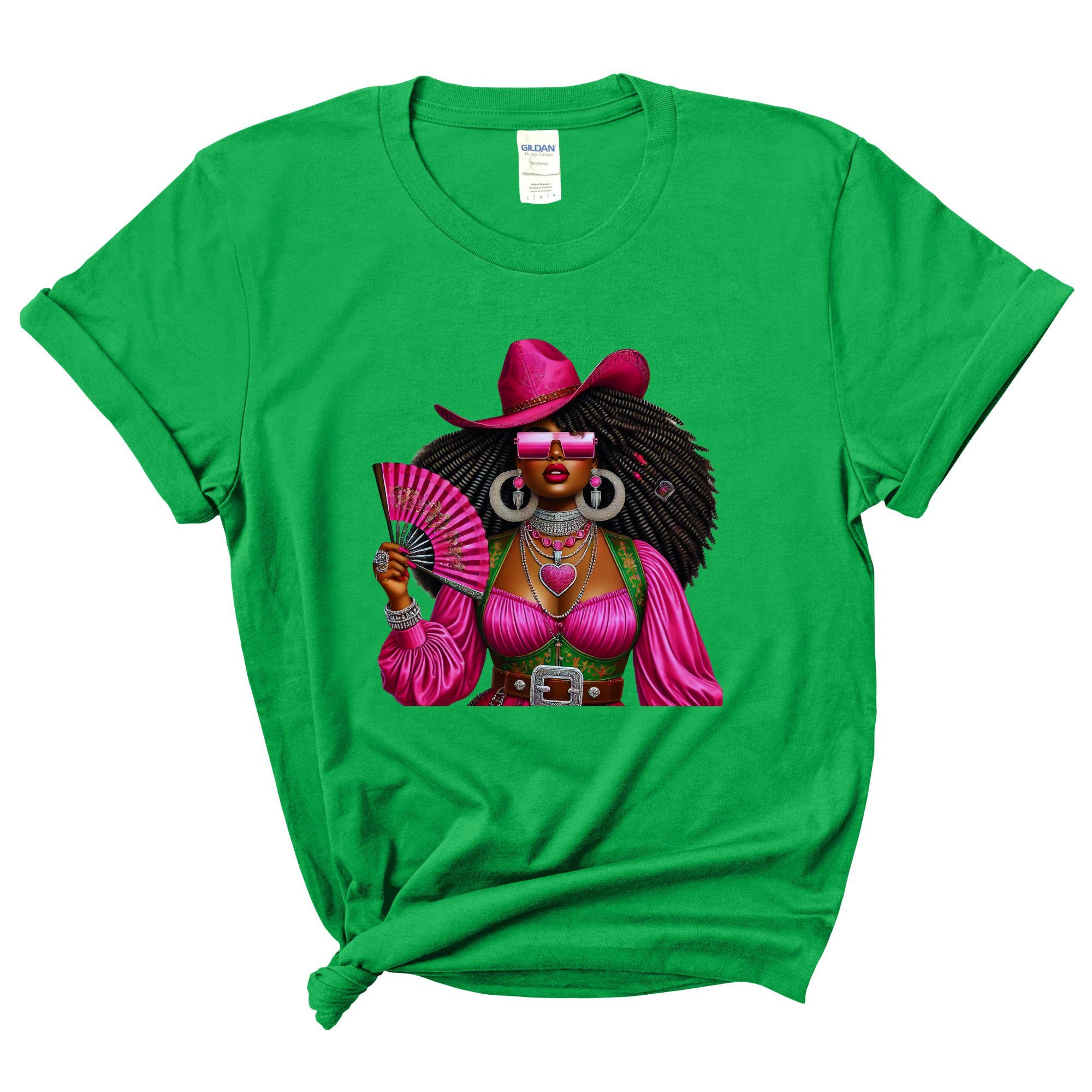 Woman With a Fan, Black Cowgirl Trail Ride Shirt, Cowgirl Graphic Tee