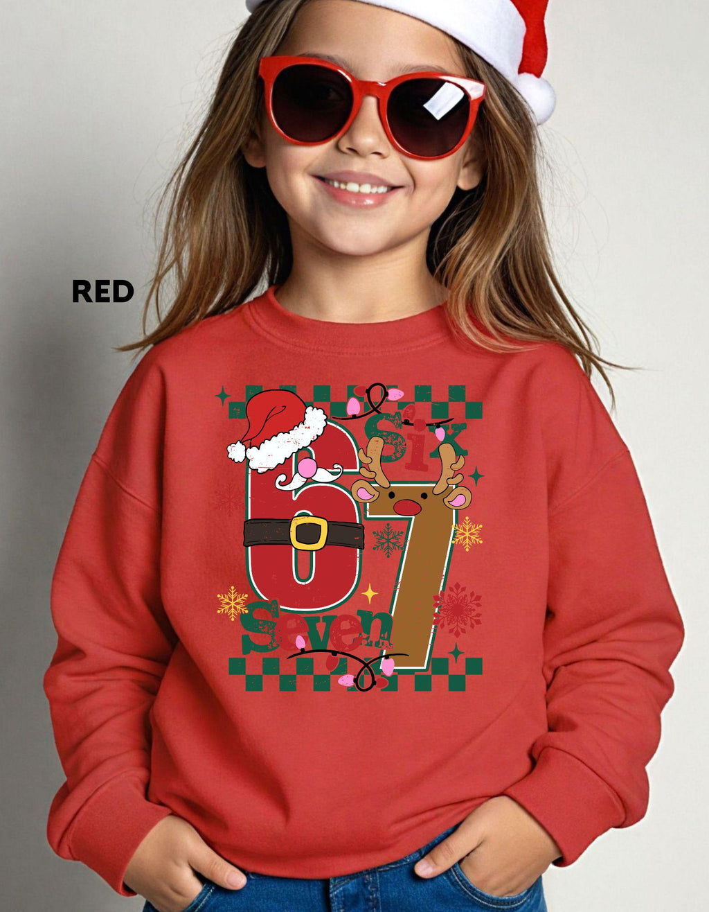 Six Seven Christmas Sweatshirt, Funny Holiday Meme Shirt, Santa Reindeer Crewneck, Viral TikTok Xmas Sweater, Festive Gift Top