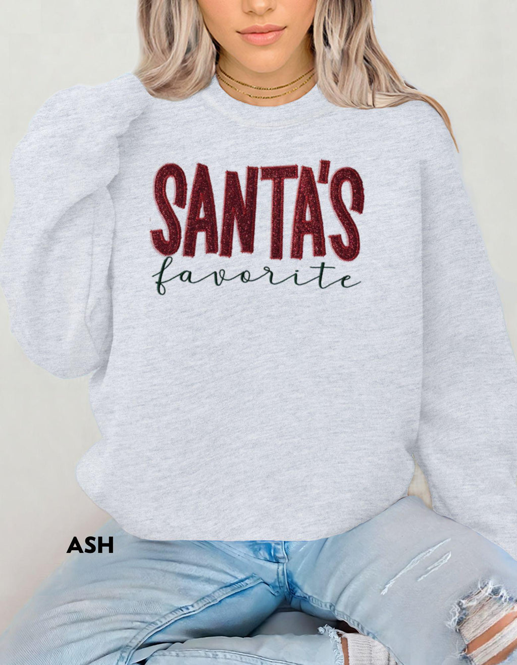 Funny Glitter Embroidered Christmas Sweatshirt, Holiday Party Outfit, Cozy Winter Shirt