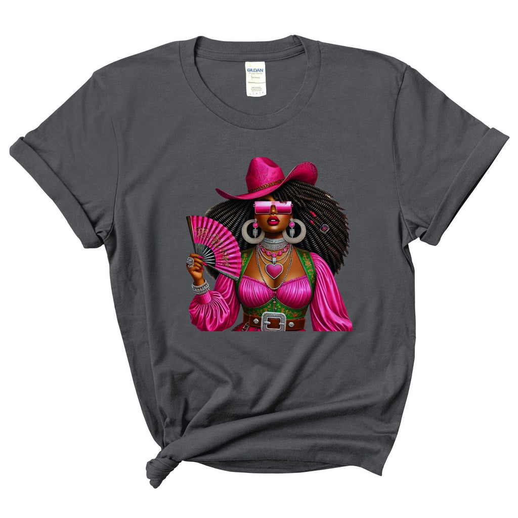 Woman With a Fan, Black Cowgirl Trail Ride Shirt, Cowgirl Graphic Tee