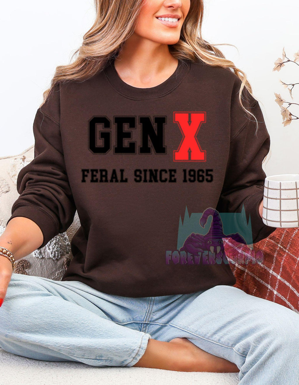 Gen X Feral Since 1965 Sweatshirt | Funny Retro Crewneck for Men & Women | Nostalgic Gen X Shirt Born 1965–1980 | Sarcastic Gift