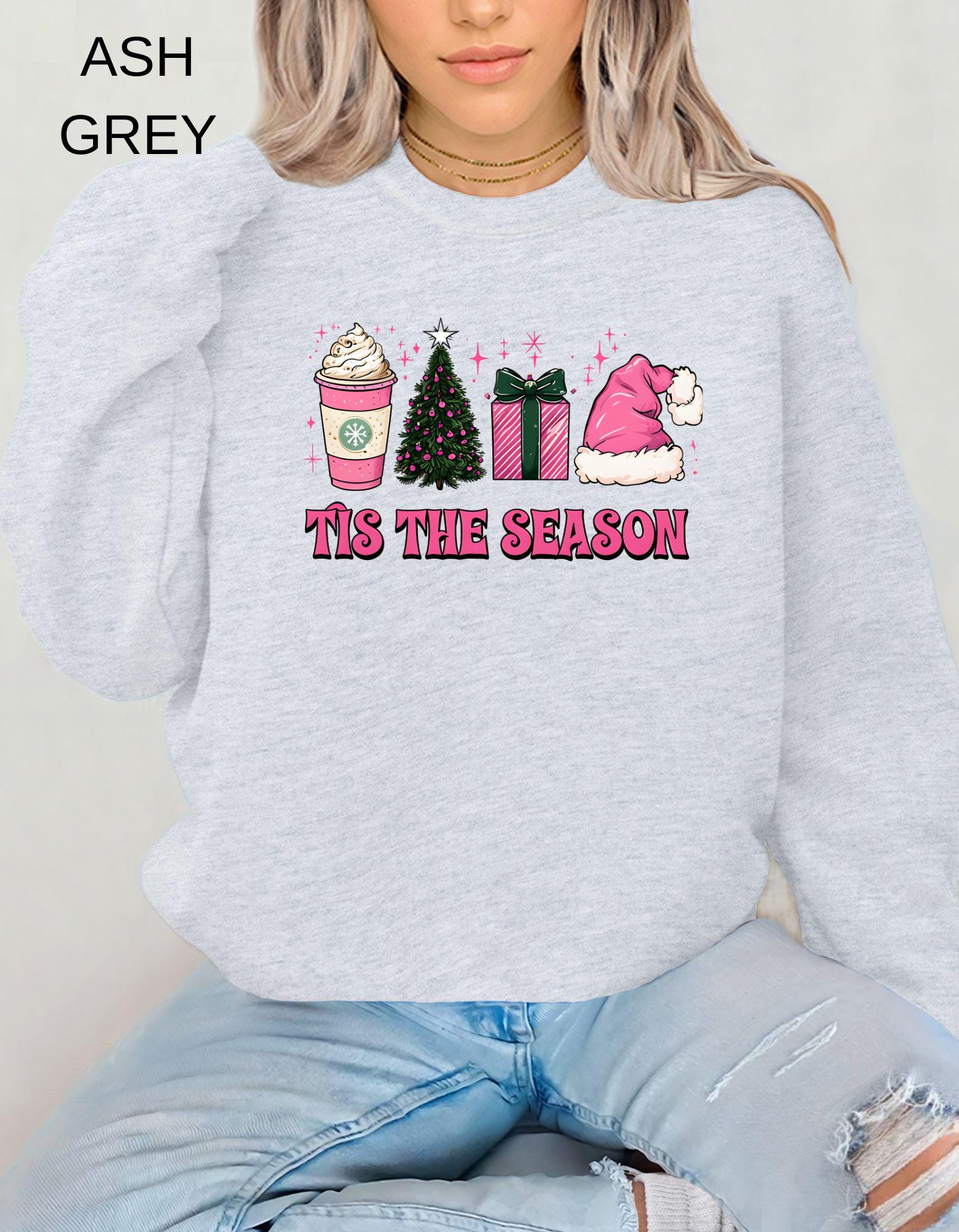 Coquette Christmas Sweatshirt Women | Pink ’Tis the Season Pullover | Holiday Coffee Gift | Girls Girls Soft Aesthetic Shirt