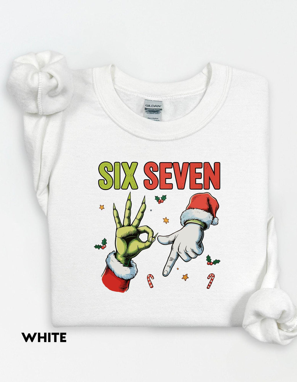 Six Seven Christmas Sweatshirt, Funny Holiday Meme Shirt, Grinch Hand Crewneck, Santa Humor Sweater, Viral TikTok Xmas Shirt