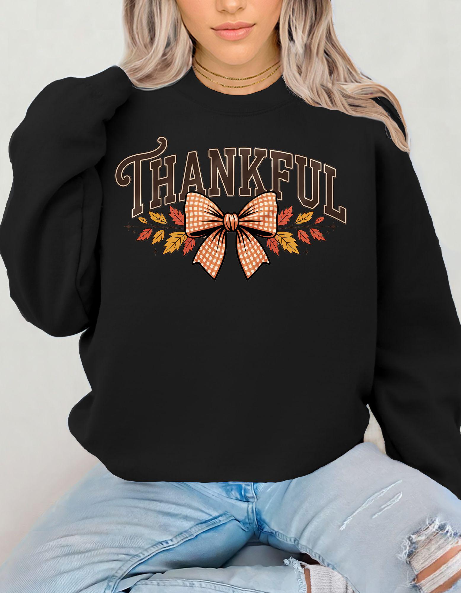 Thankful Sweatshirt, Fall Bow Thanksgiving Shirt, Autumn Cozy Crewneck, Pumpkin Spice Outfit, Grateful Blessed Sweatshirt