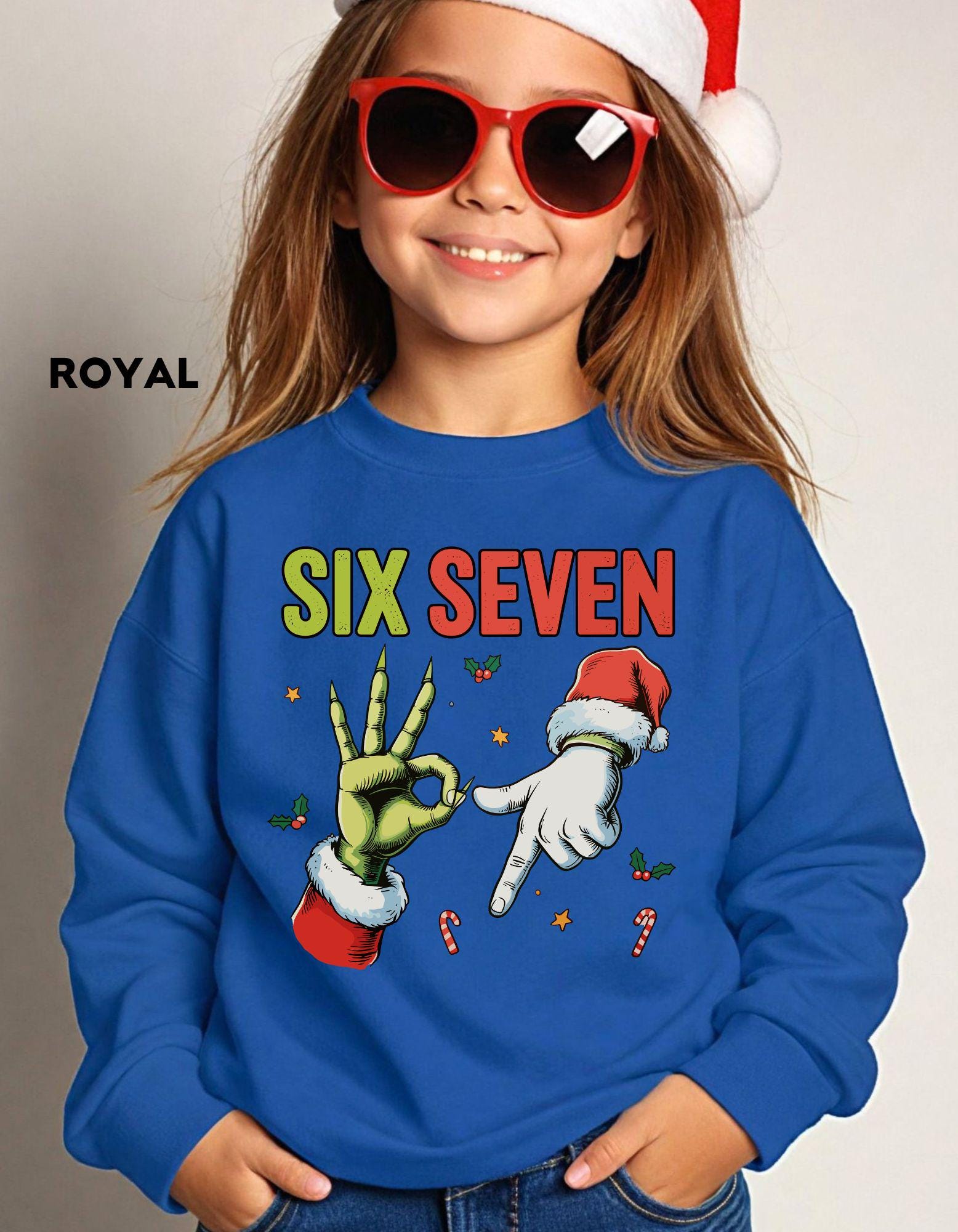 Six Seven Christmas Sweatshirt, Funny Holiday Meme Shirt, Grinch Hand Crewneck, Santa Humor Sweater, Viral TikTok Xmas Shirt