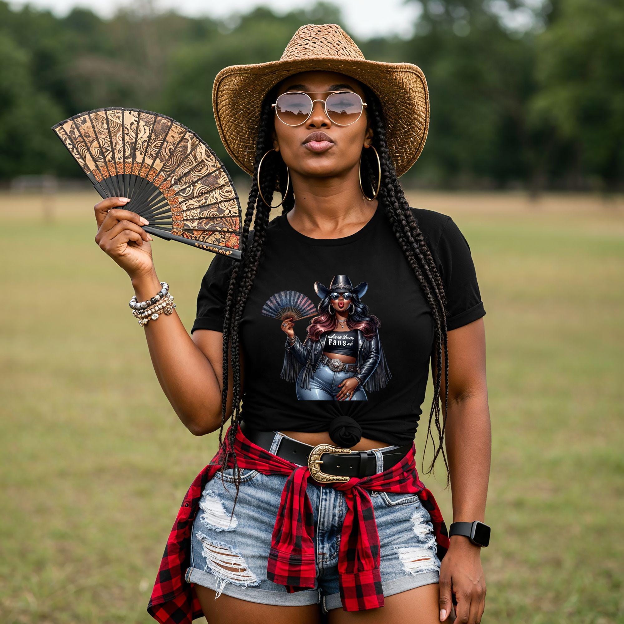 Where Them Fans At, Boots On The Ground Black Cowgirl T-Shirt, Trail Ride Rodeo Apparel, TikTok Dance Trend, Southern Cowgirl Fashion