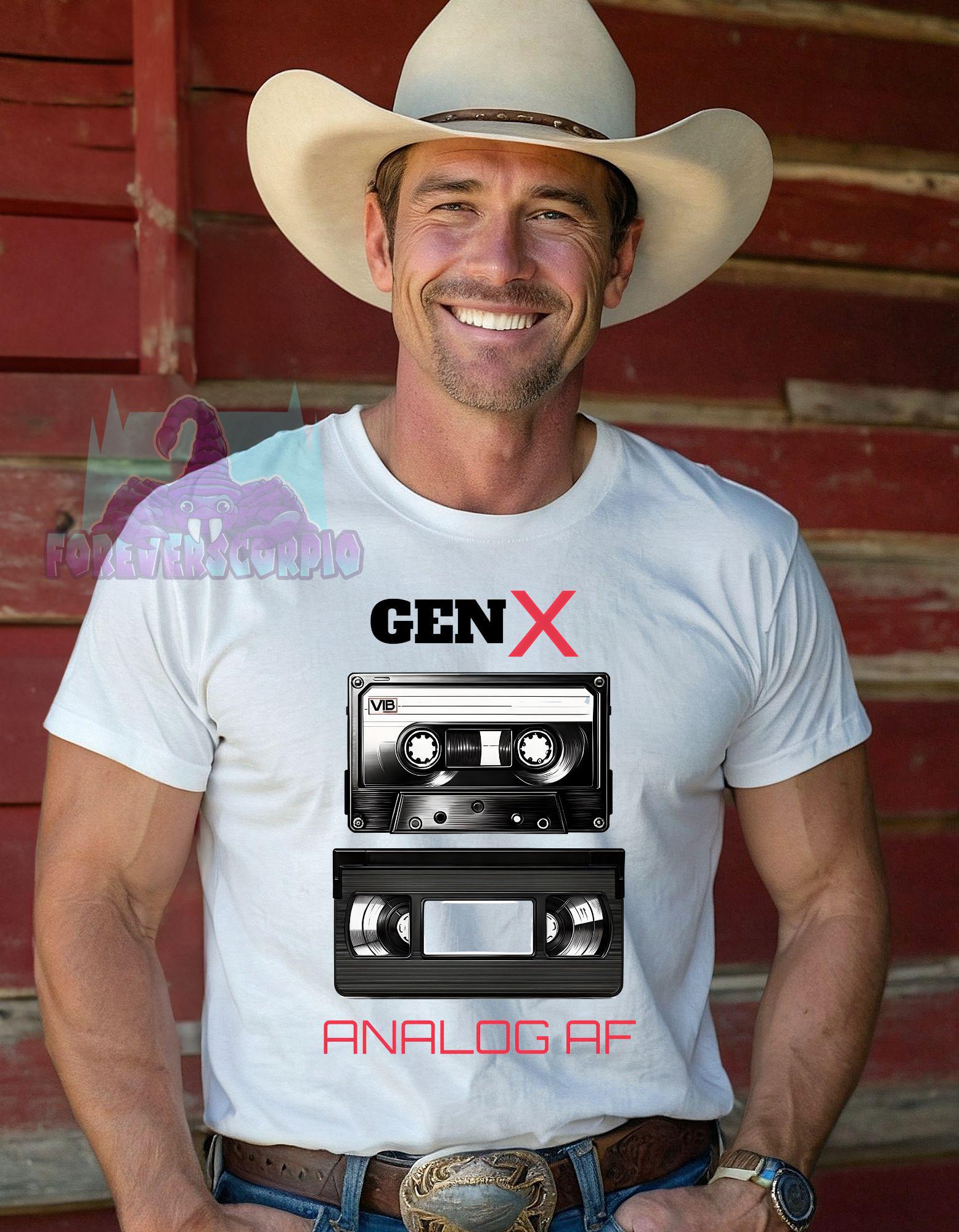 Gen X Analog AF T-Shirt | Funny Retro Cassette VHS Shirt for Men & Women | Gen X Nostalgia Tee Born 1965–1980 | 70s 80s Gift