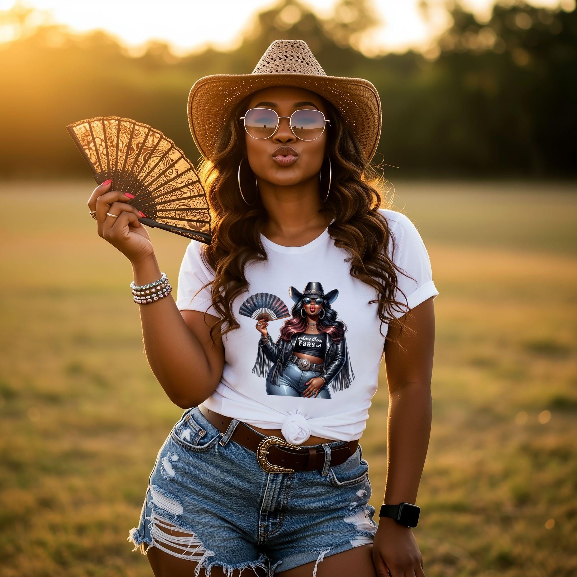 Where Them Fans At, Boots On The Ground Black Cowgirl T-Shirt, Trail Ride Rodeo Apparel, TikTok Dance Trend, Southern Cowgirl Fashion