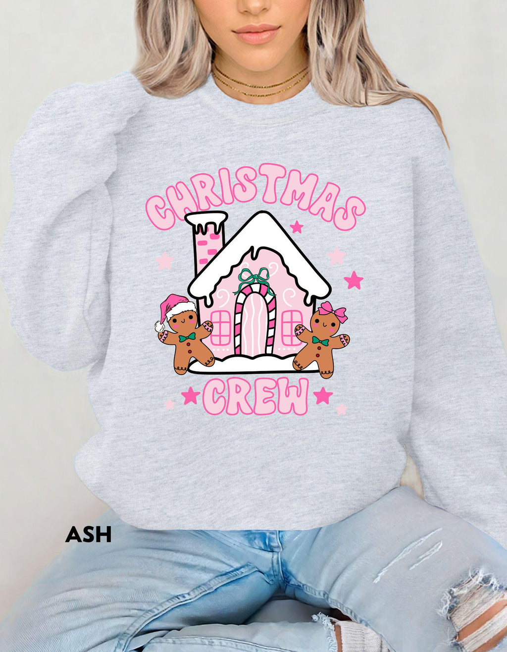 Girly Christmas Crew Sweatshirt, Pink Gingerbread House Shirt, Cute Holiday Crewneck, Matching Family Christmas Sweater, Cozy Festive Gift