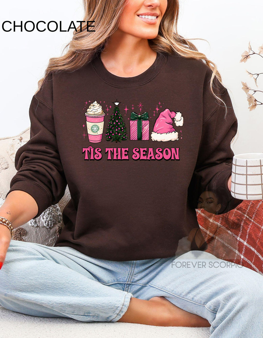 Coquette Christmas Sweatshirt Women | Pink ’Tis the Season Pullover | Holiday Coffee Gift | Girls Girls Soft Aesthetic Shirt