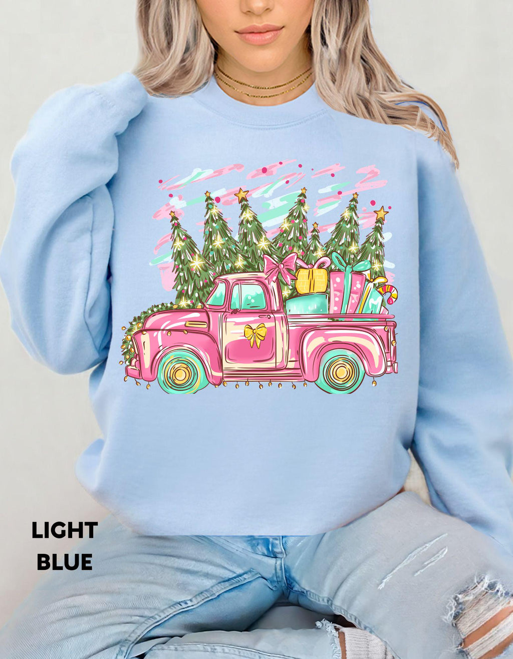 Pink Christmas Truck Sweatshirt, Retro Holiday Crewneck, Vintage Farmhouse Christmas Shirt, Cute Cozy Gift for Her, Festive Sweater