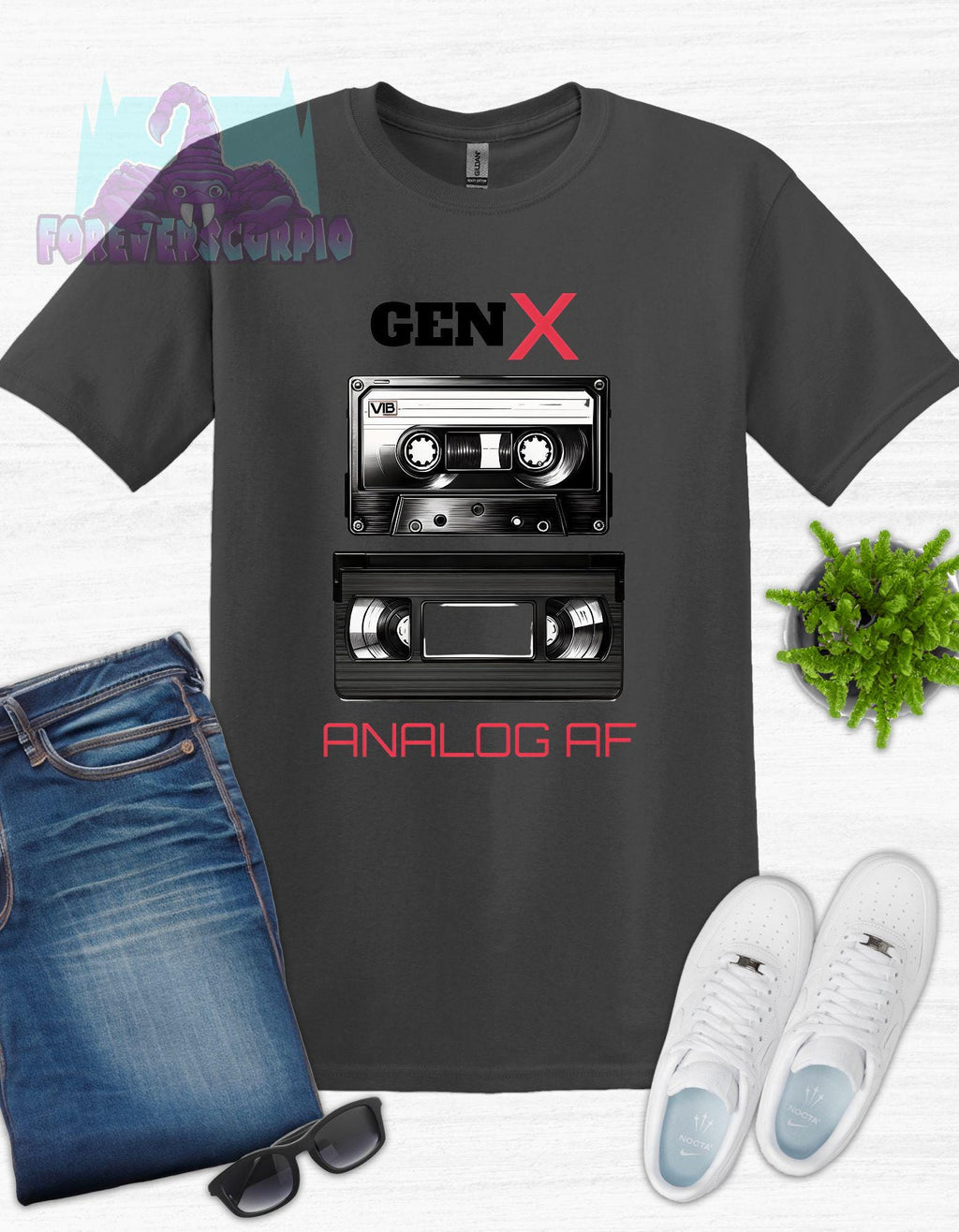 Gen X Analog AF T-Shirt | Funny Retro Cassette VHS Shirt for Men & Women | Gen X Nostalgia Tee Born 1965–1980 | 70s 80s Gift