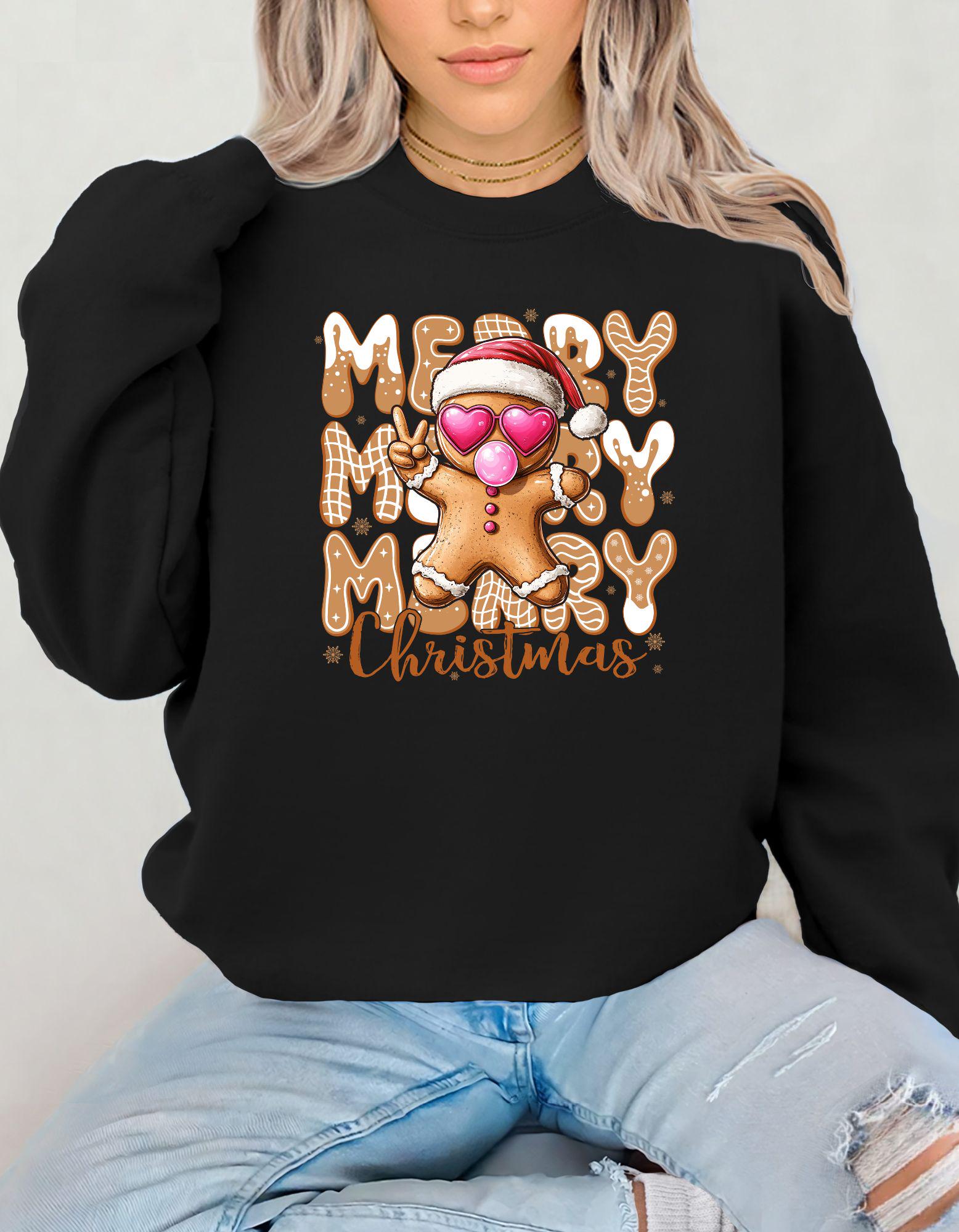Gingerbread Merry Christmas Sweatshirt, Cute Holiday Crewneck, Retro Christmas Shirt for Women, Festive Cozy Winter Gift