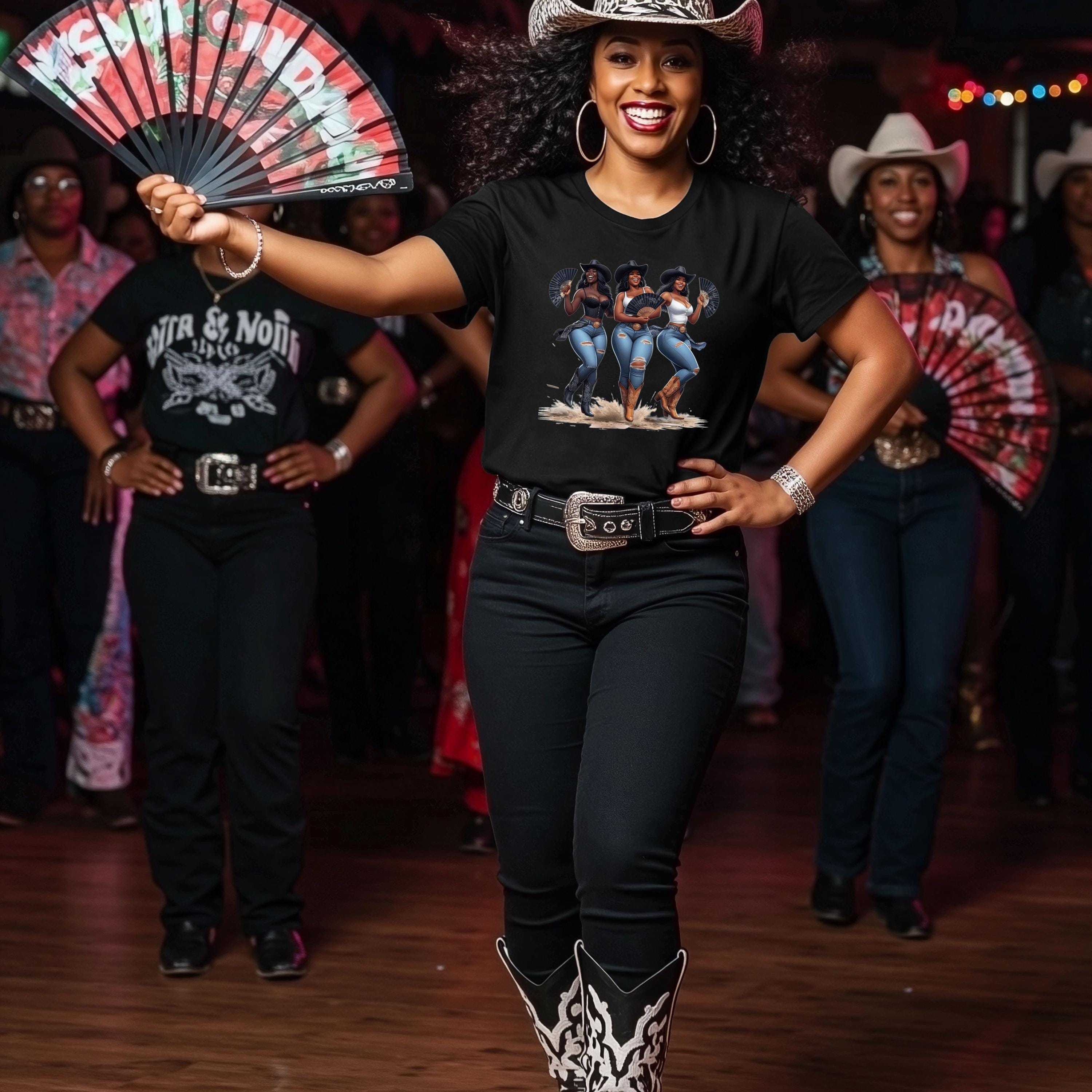 Boots On The Ground Black Cowgirl Cowboy T-Shirt,  Trail Ride Shirt, Where Them Fans At, TikTok Dance Trend Shirt