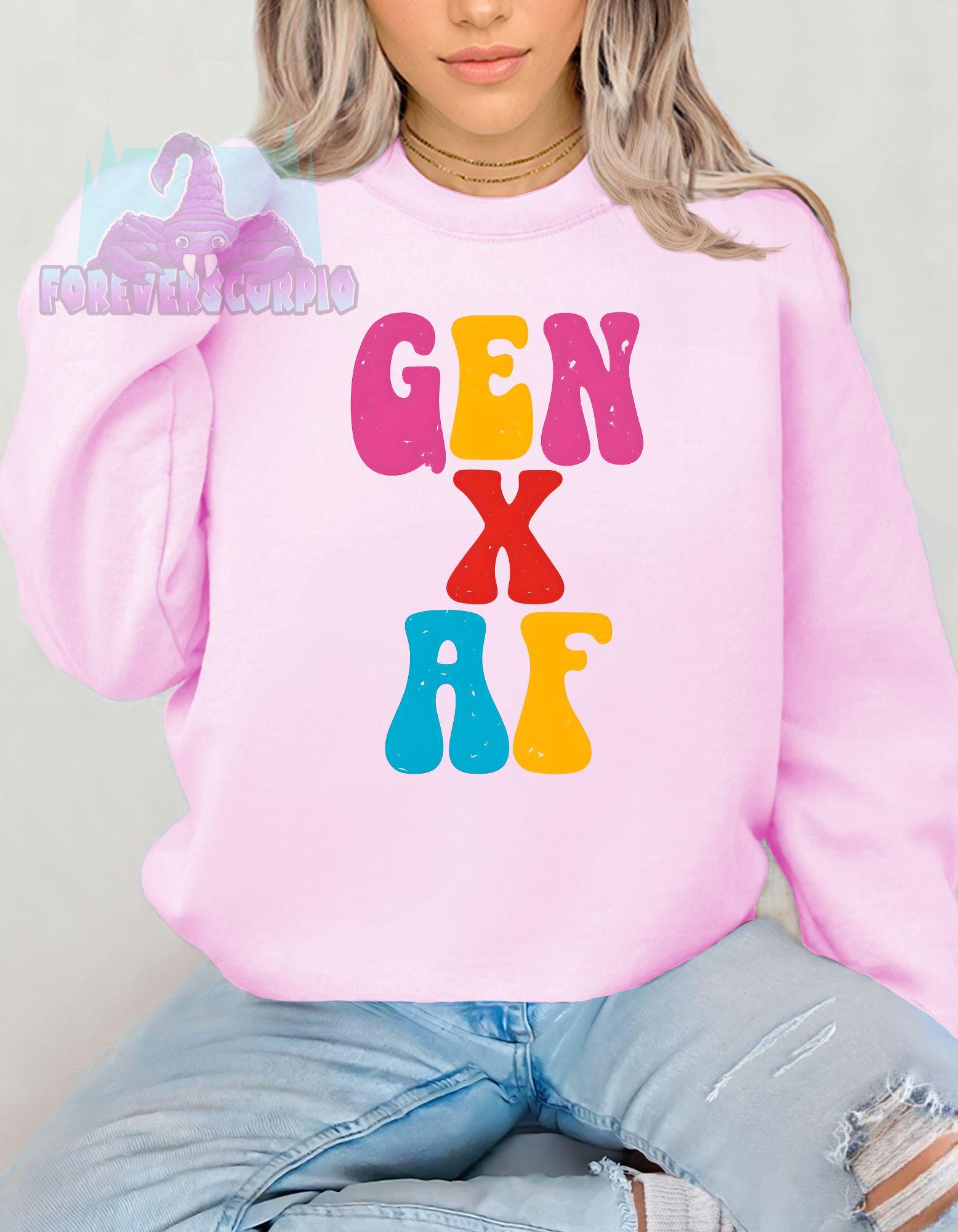 Gen X AF Sweatshirt | Funny Colorful Retro Crewneck for Men & Women | Nostalgic Gen X Graphic Shirt Born 1965–1980 | 70s 80s Gift