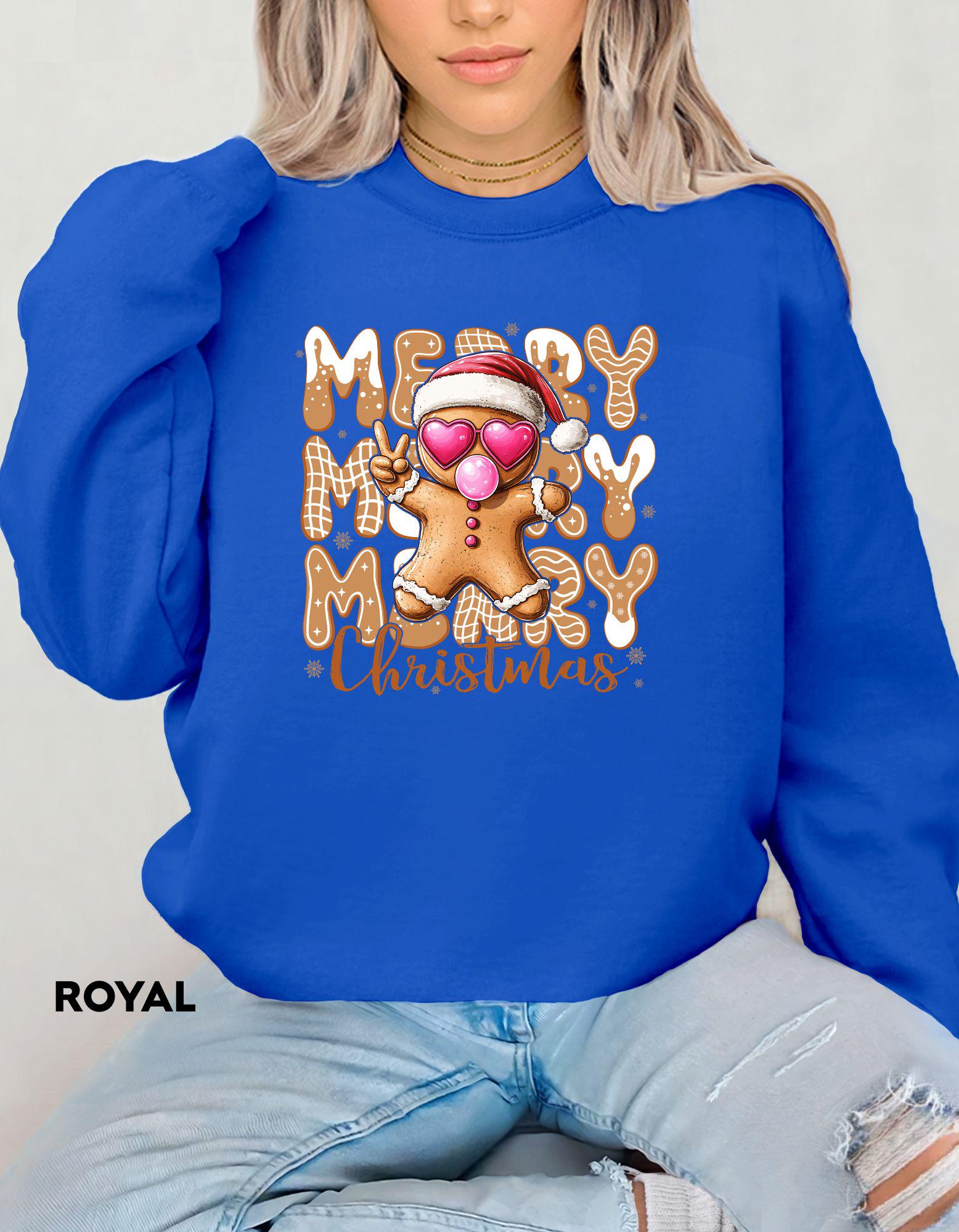 Gingerbread Merry Christmas Sweatshirt, Cute Holiday Crewneck, Retro Christmas Shirt for Women, Festive Cozy Winter Gift