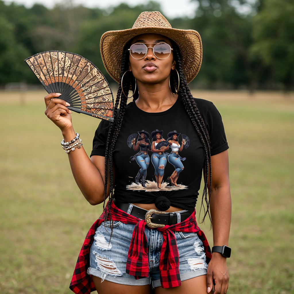 Boots On The Ground Black Cowgirl Cowboy T-Shirt,  Trail Ride Shirt, Where Them Fans At, TikTok Dance Trend Shirt