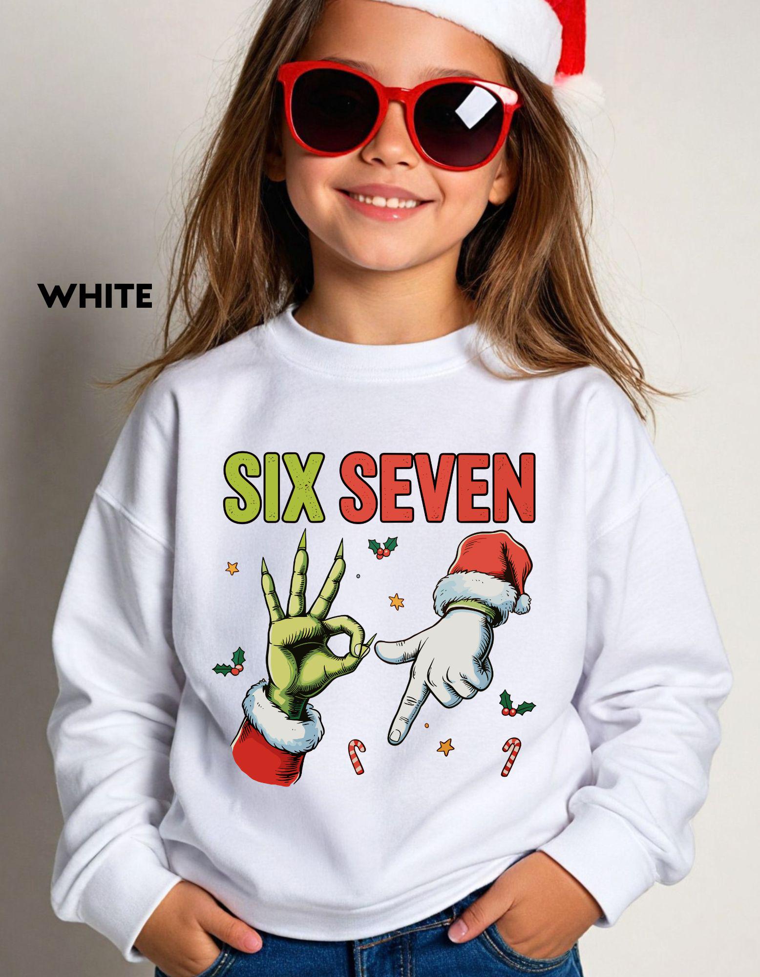 Six Seven Christmas Sweatshirt, Funny Holiday Meme Shirt, Grinch Hand Crewneck, Santa Humor Sweater, Viral TikTok Xmas Shirt